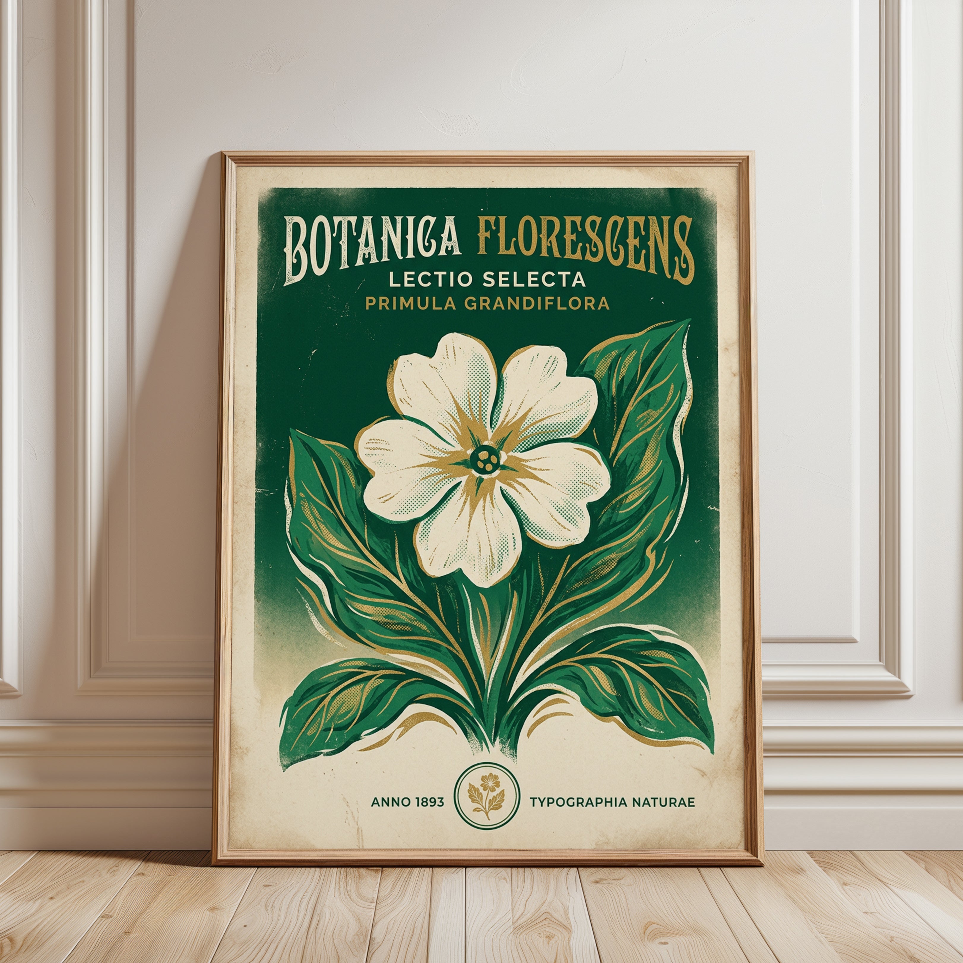 Vintage Botanical Print — Primula Grandiflora Art Nouveau Poster - framed detail