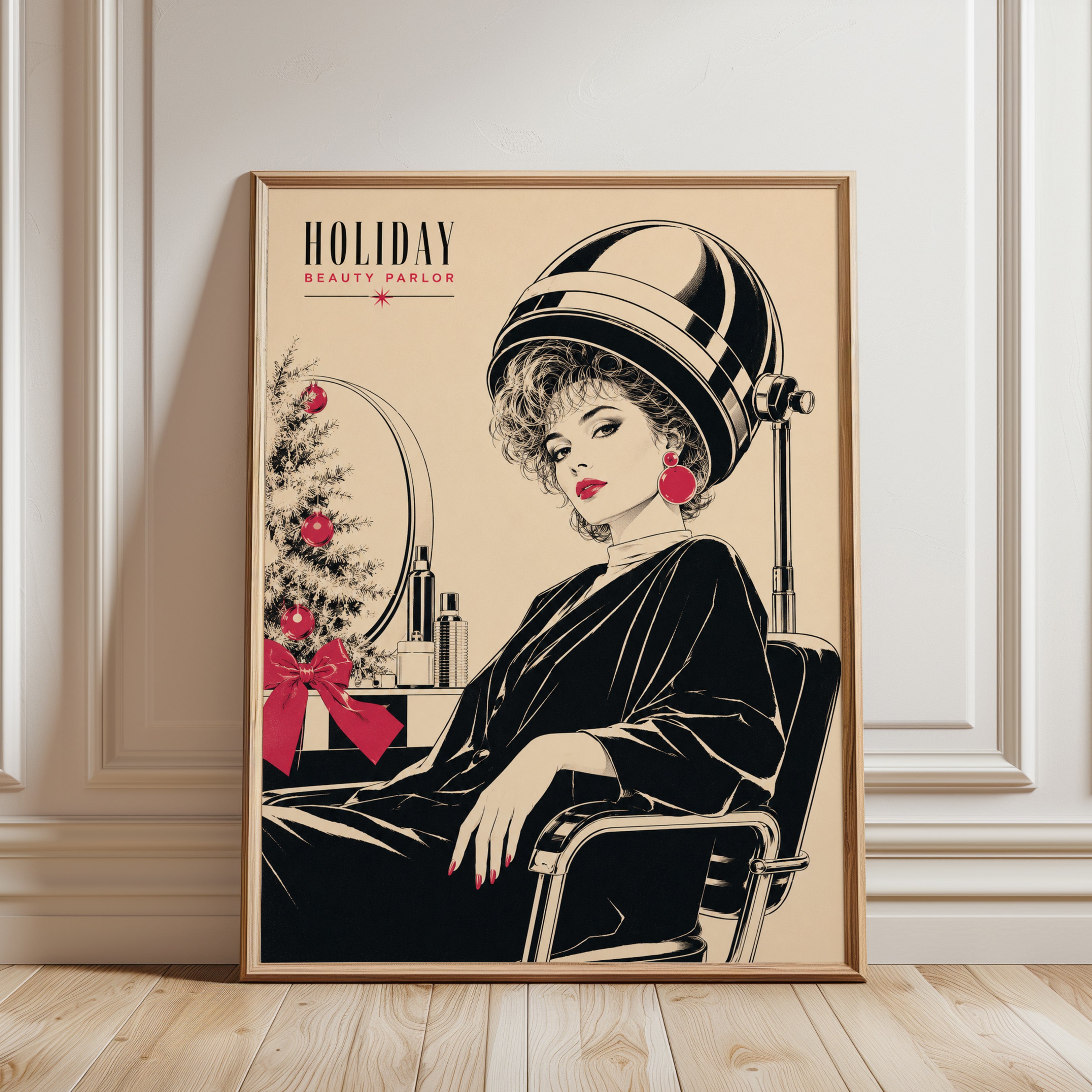 Vintage Beauty Salon Poster: Retro Fashion Art Print - framed detail