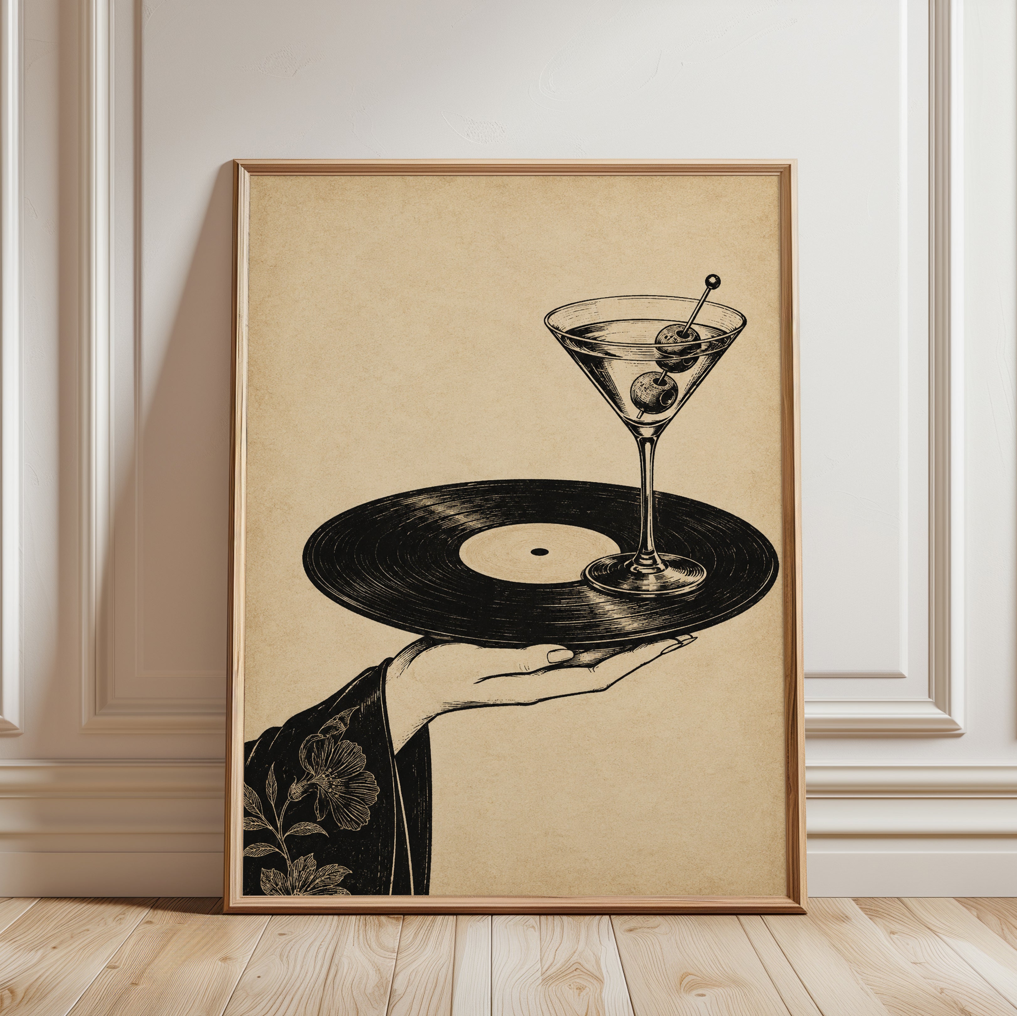 Martini Wall Art – Vintage Cocktail Print - framed detail