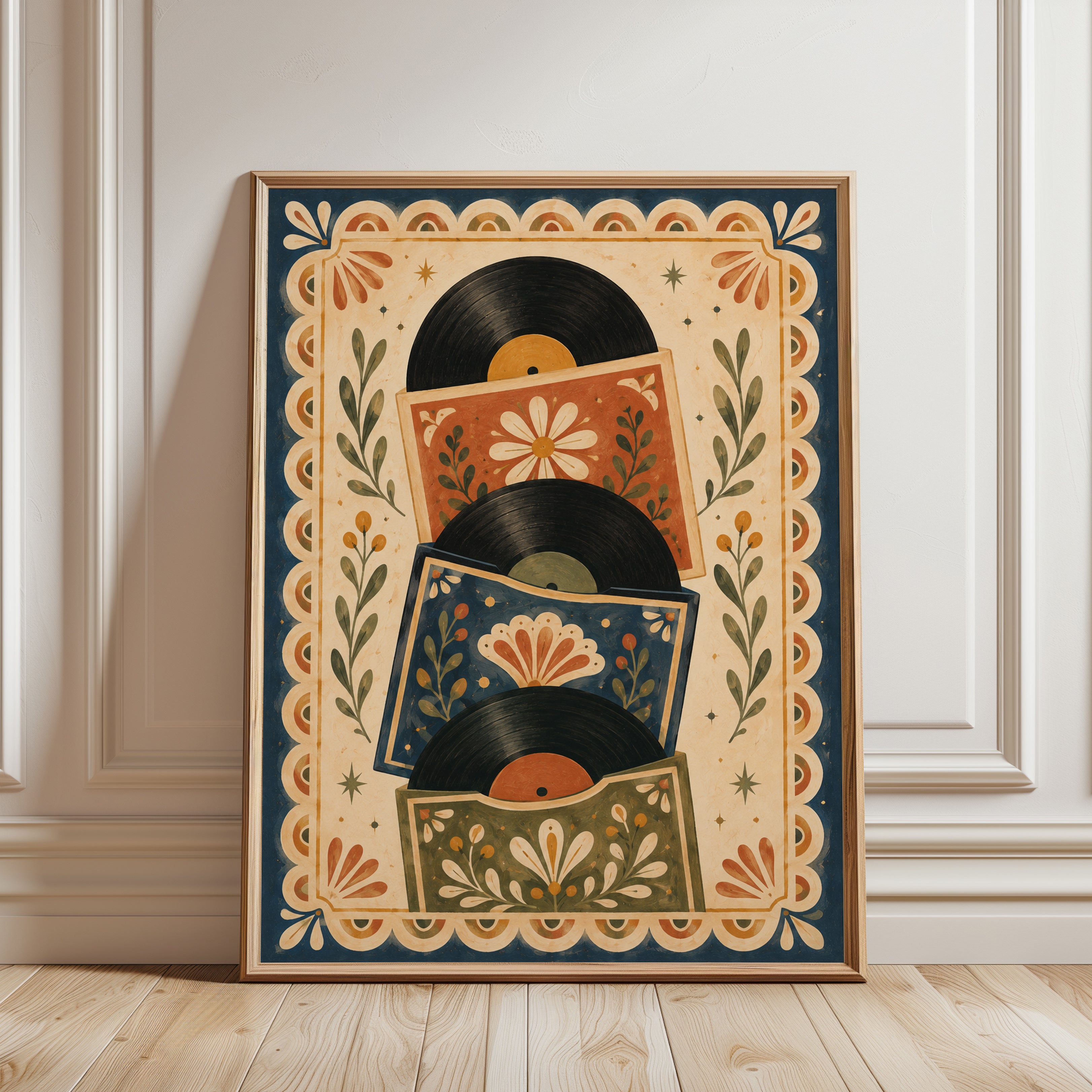 Folk Art Vinyl Record Print - framed detail