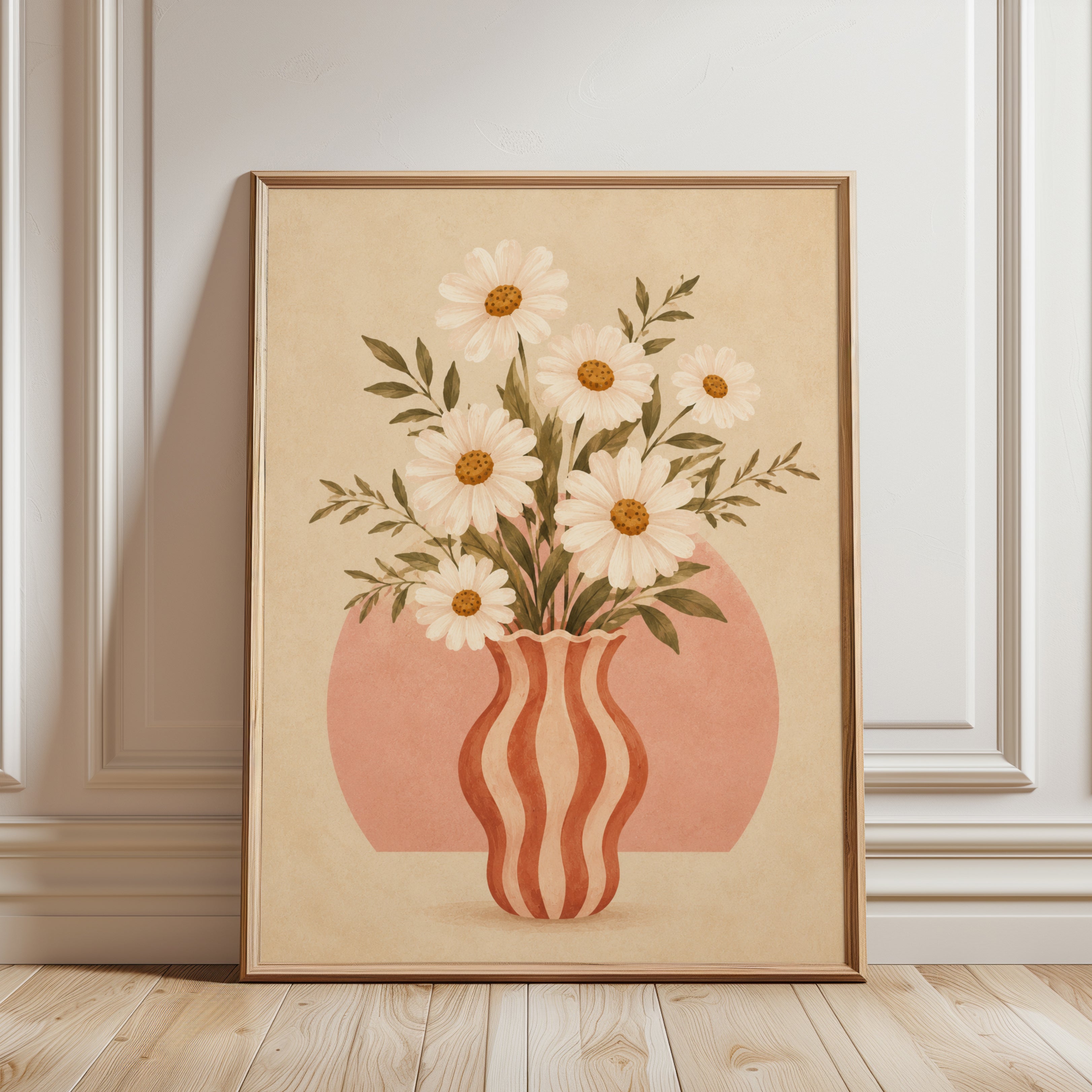 Daisy Vase Wall Art – Retro Floral Print - framed detail