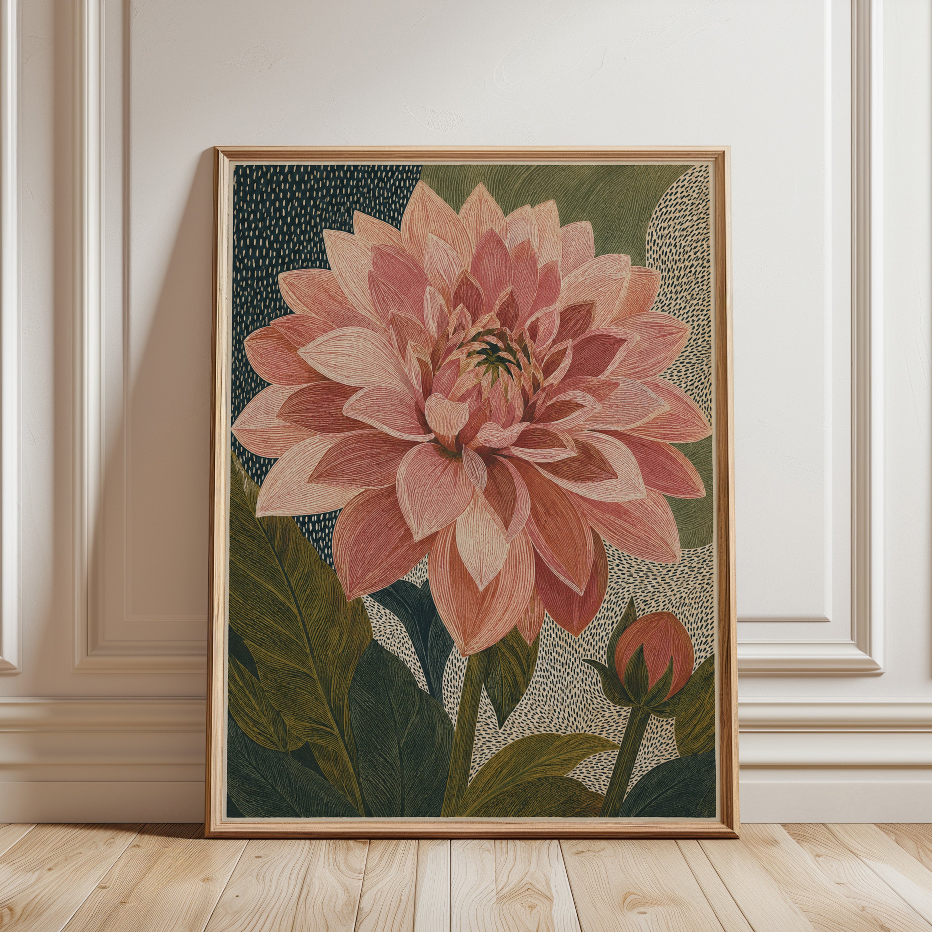 Vintage Dahlia Print – Botanical Wall Art - framed detail