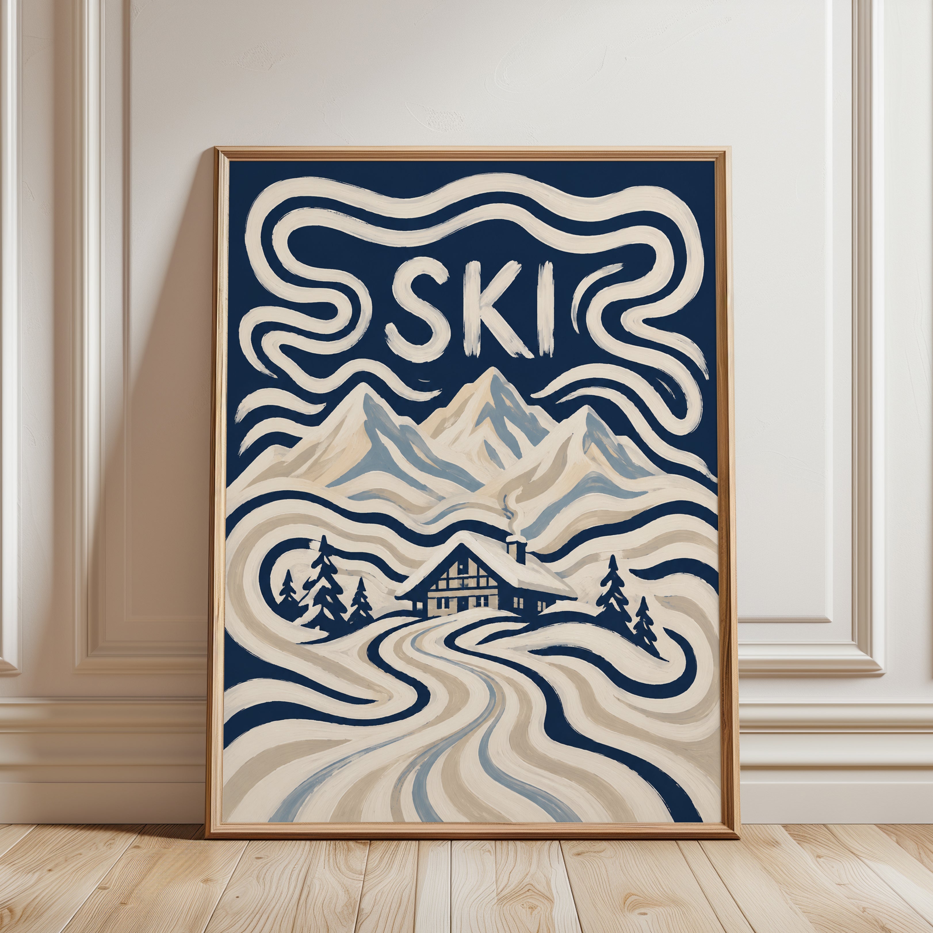 Ski Poster – Vintage Mountain Wall Art - framed detail