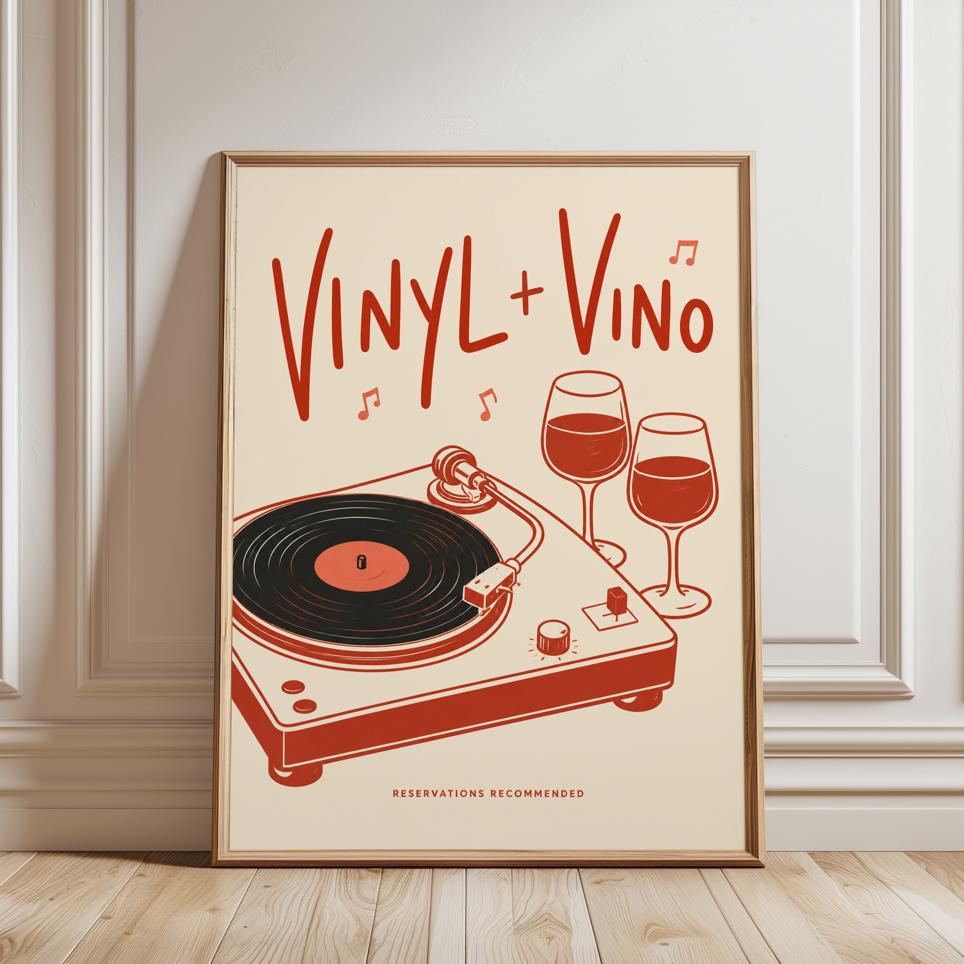 Vinyl + Vino Poster - framed detail