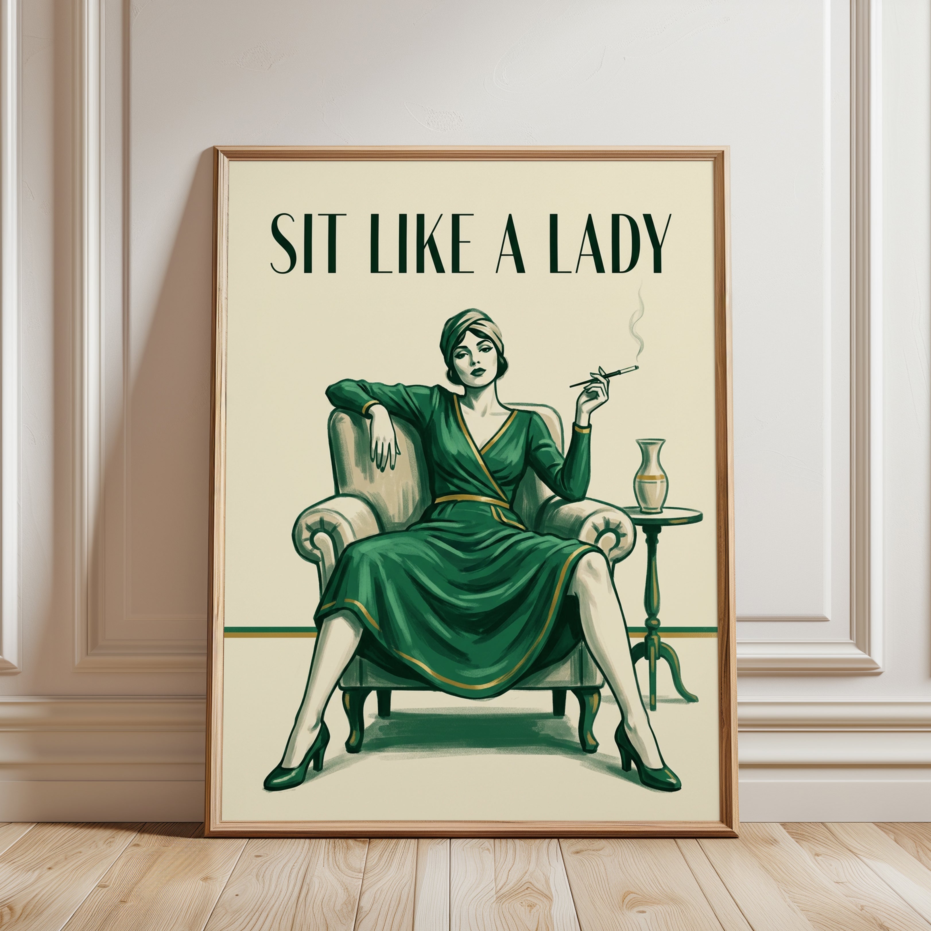 Sit Like a Lady Art Deco Print - framed detail