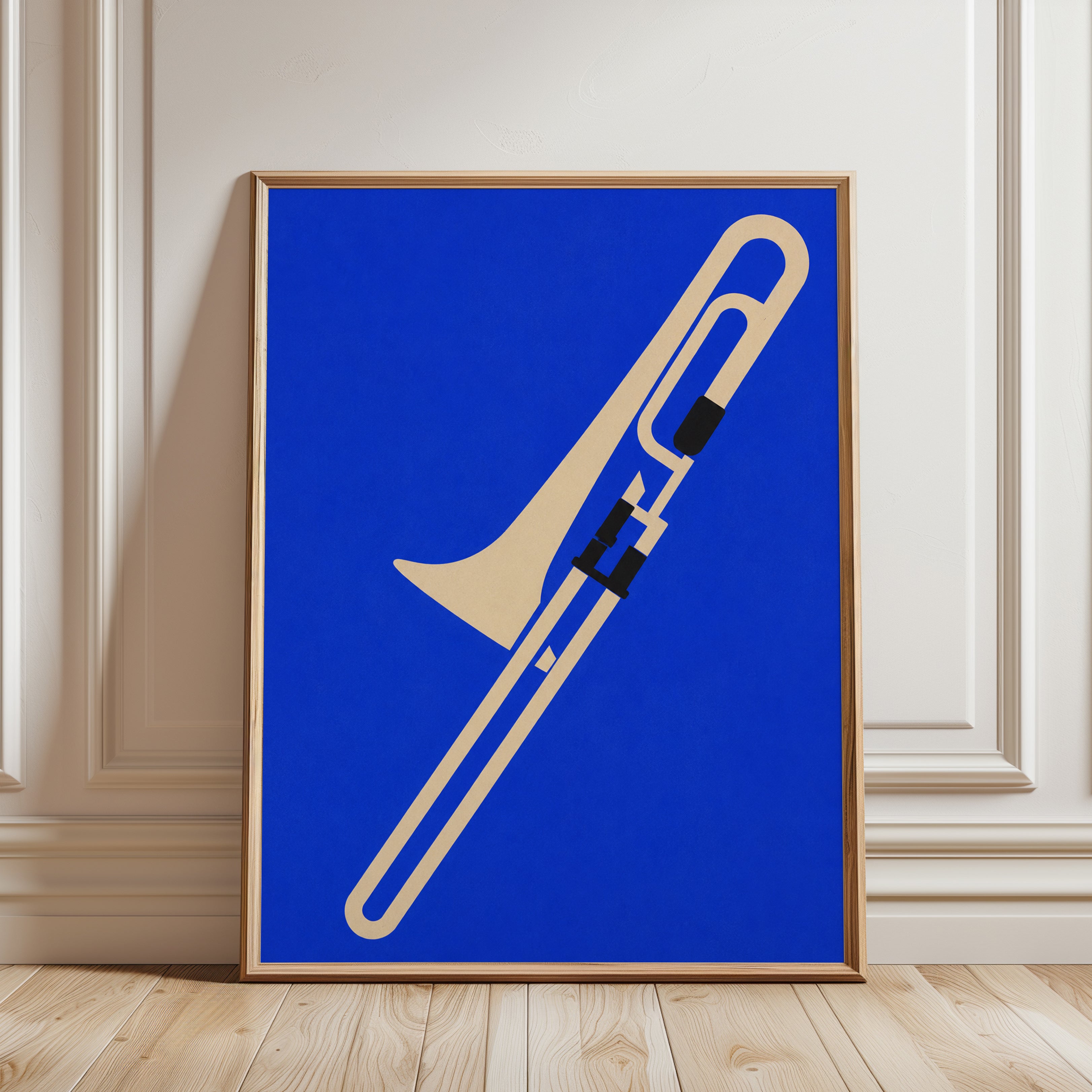 Trombone Art Print — Bold Minimalist Jazz Instrument - framed detail