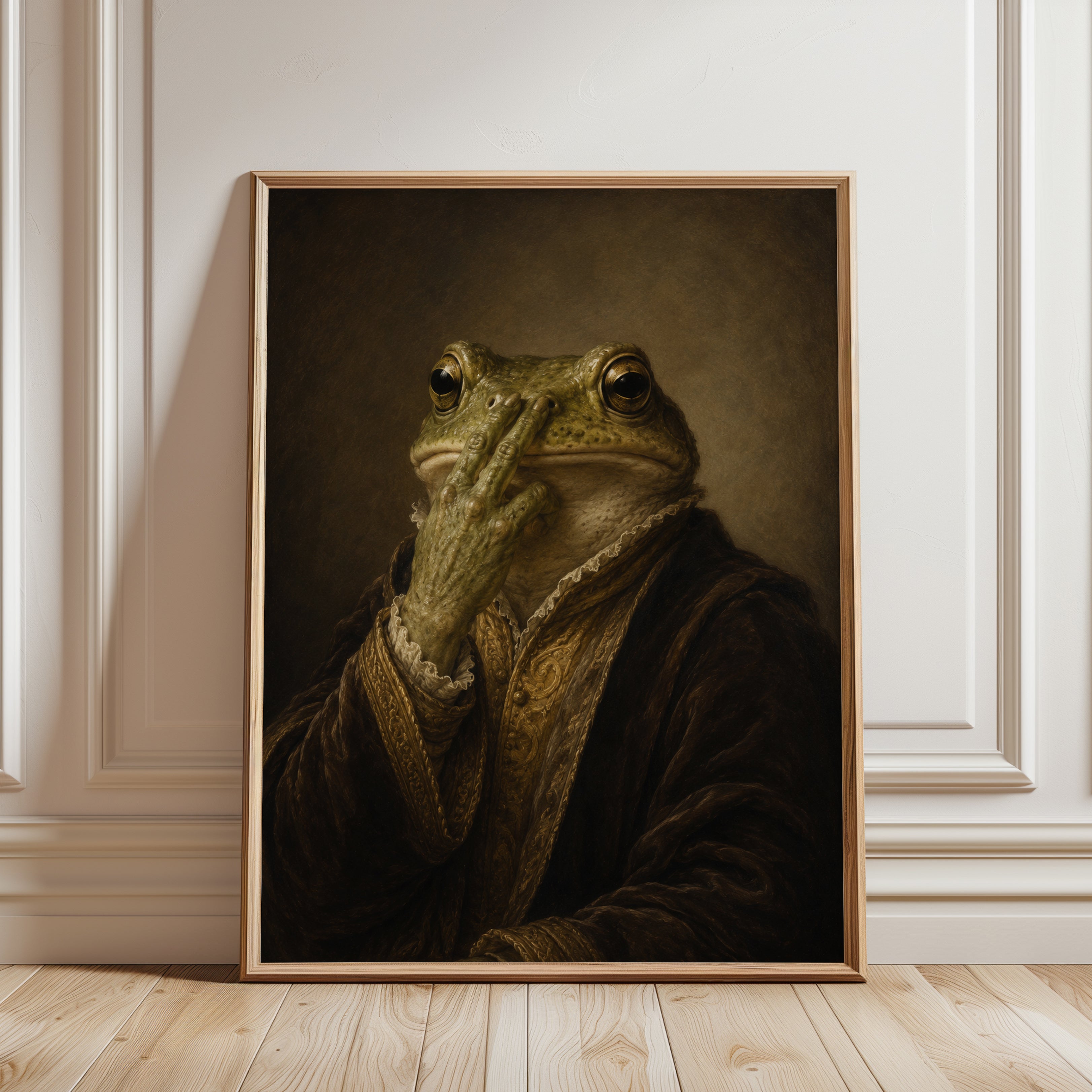 Funny Bathroom Poster Animal Portrait Print: Classical Renaissance - framed detail