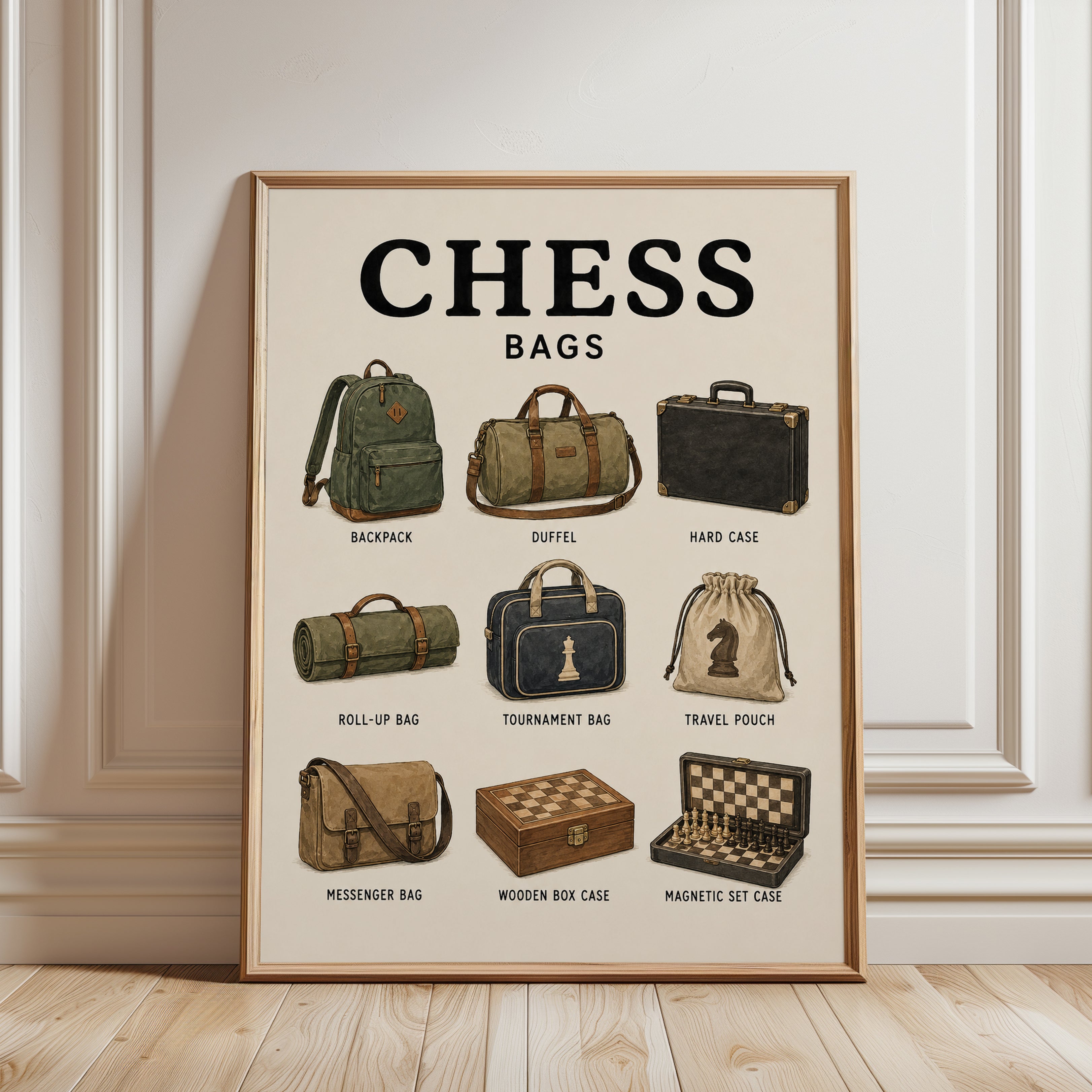 Chess Bags Illustration Print — Vintage Educational Chart - framed detail