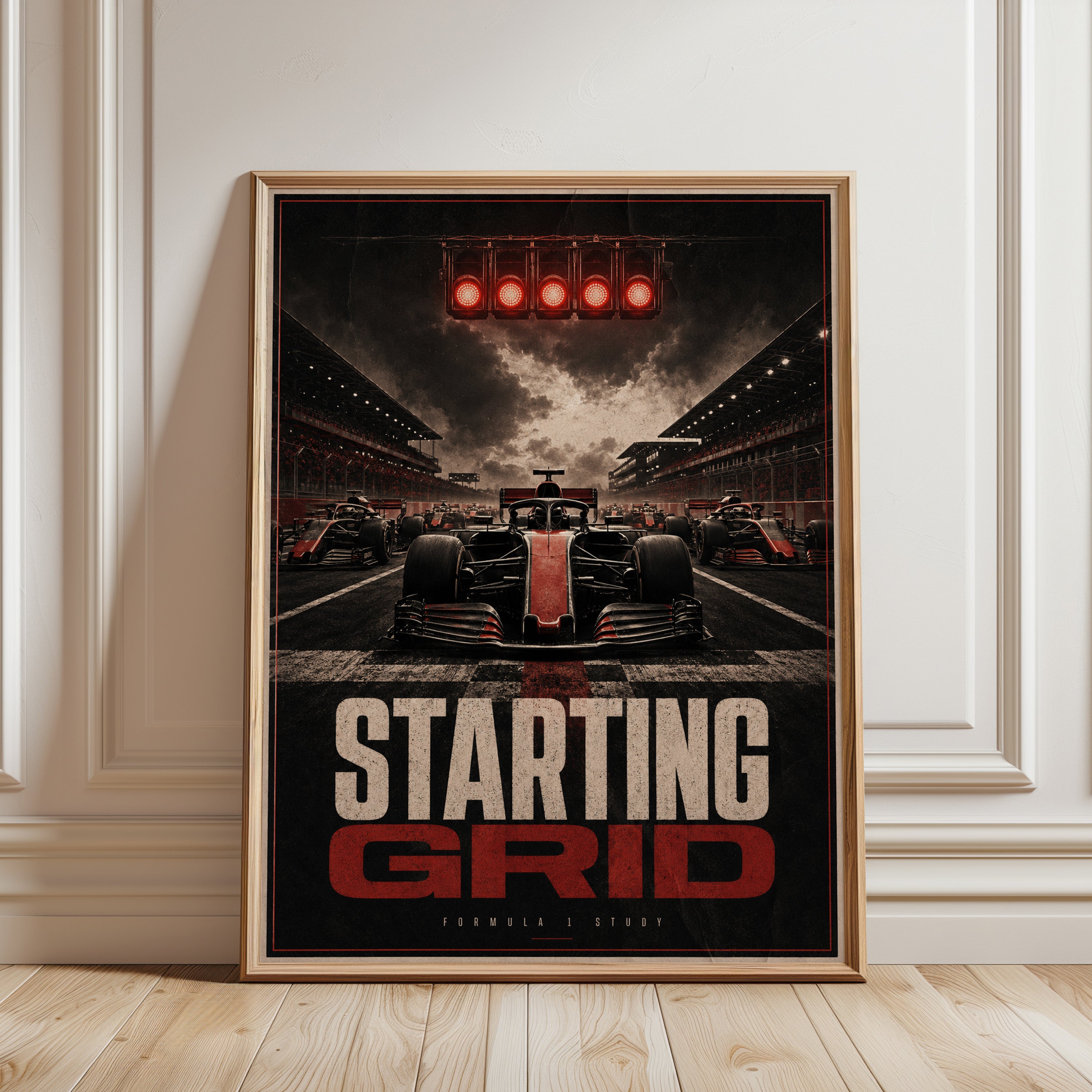 Starting Grid Formula 1 Poster: Vintage Racing Red and Black - framed detail