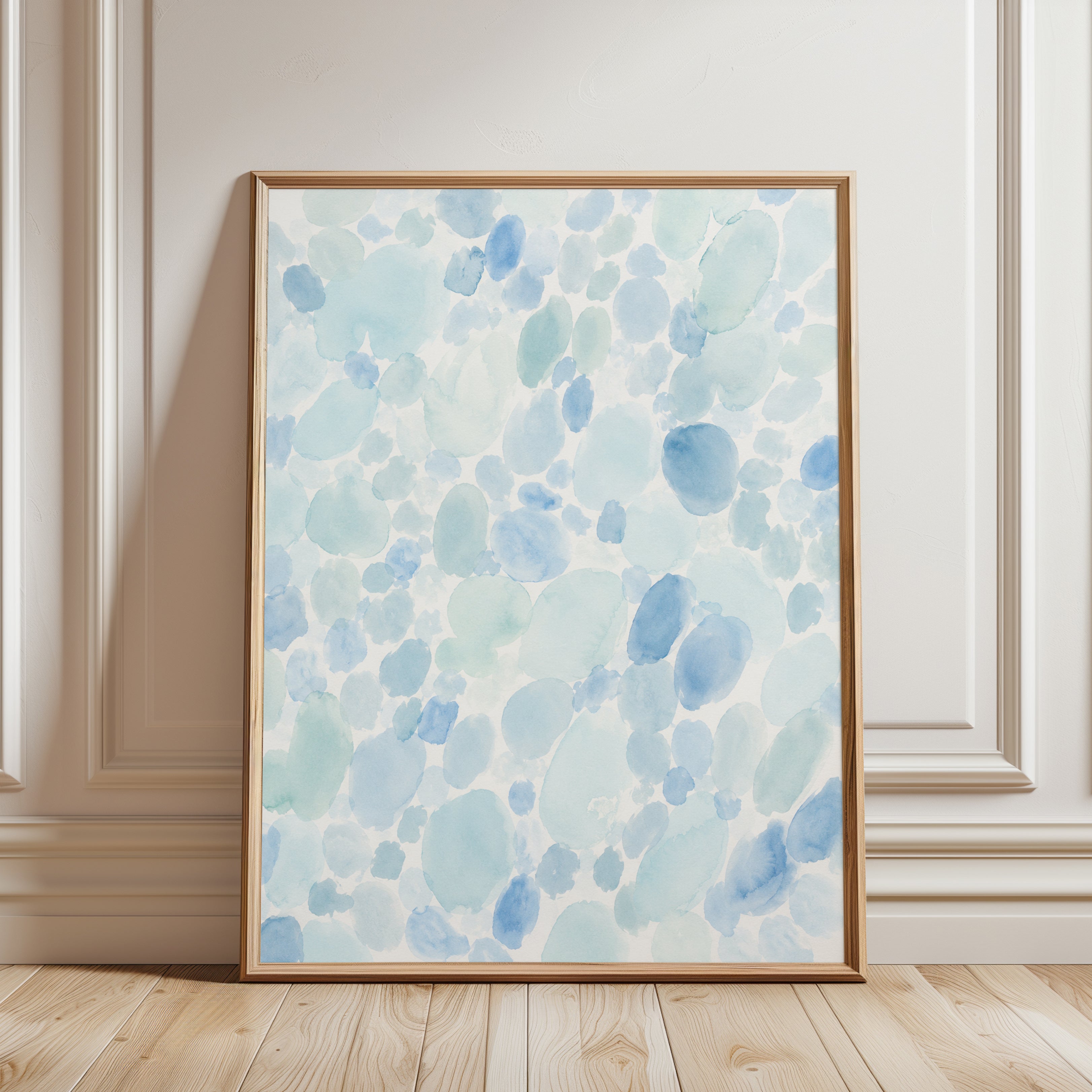 Watercolor Pebbles Print – Blue Abstract Wall Art - framed detail