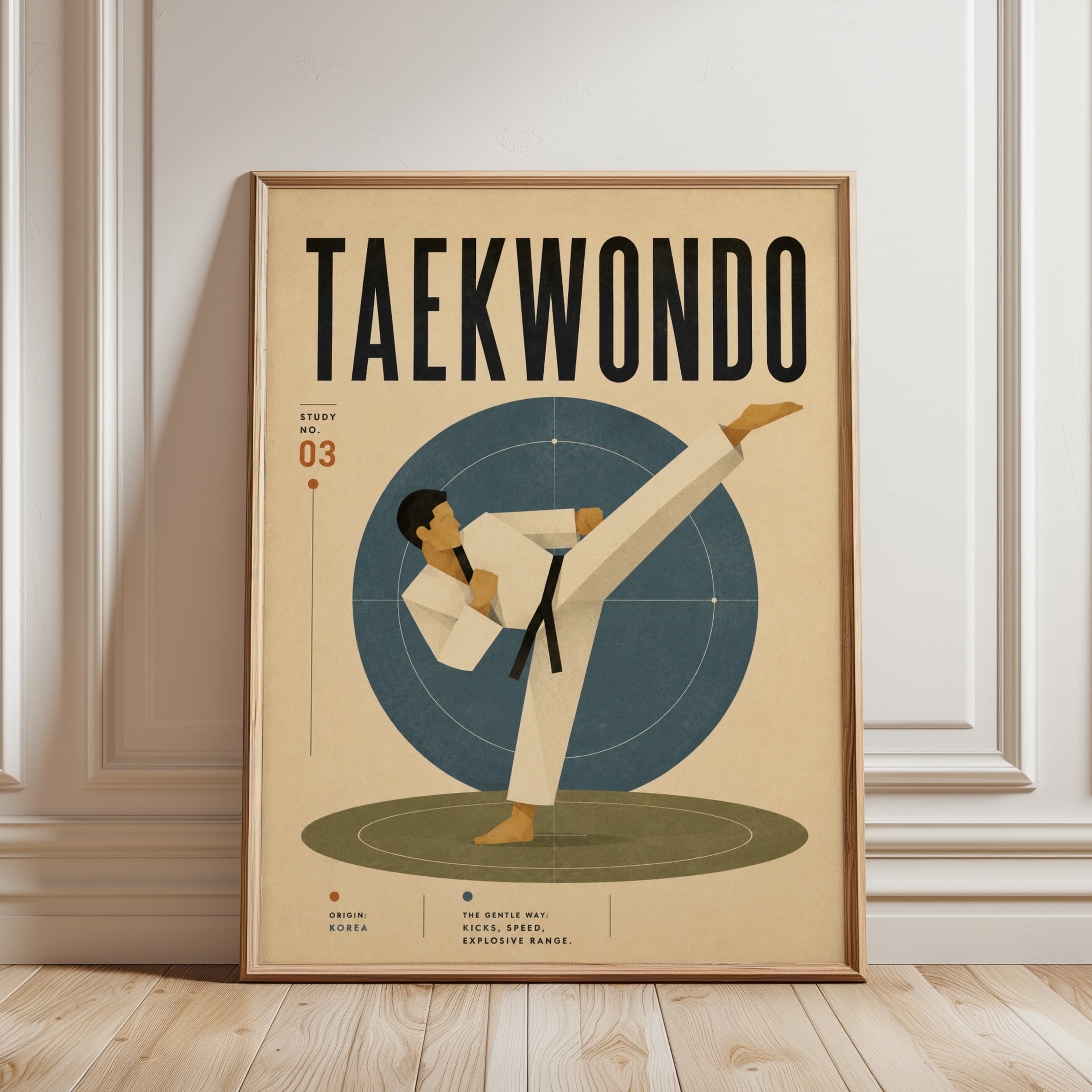 Taekwondo Vintage Poster Print — Retro Martial Arts Design - framed detail
