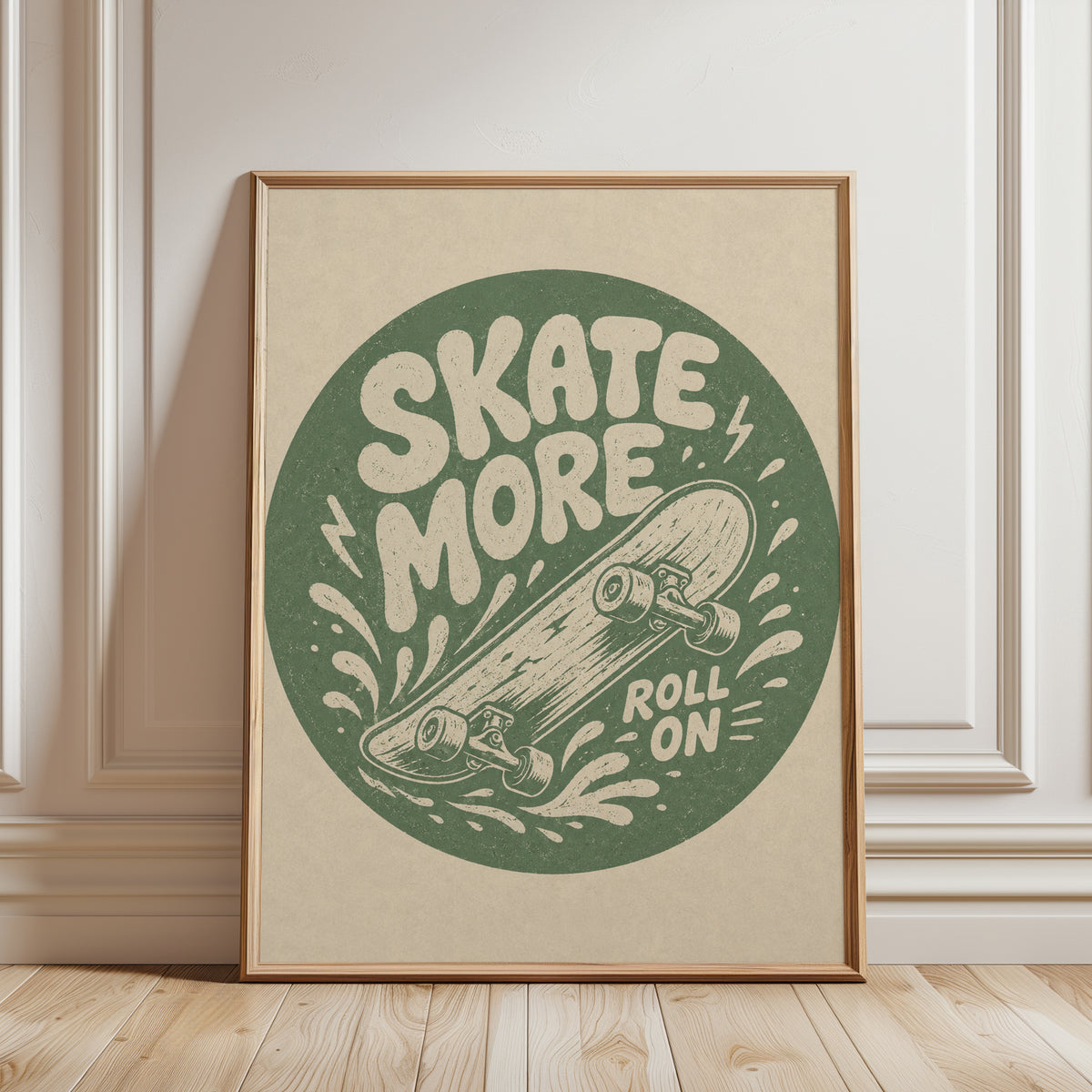 Skate More Poster: Retro Skateboard Art - framed detail
