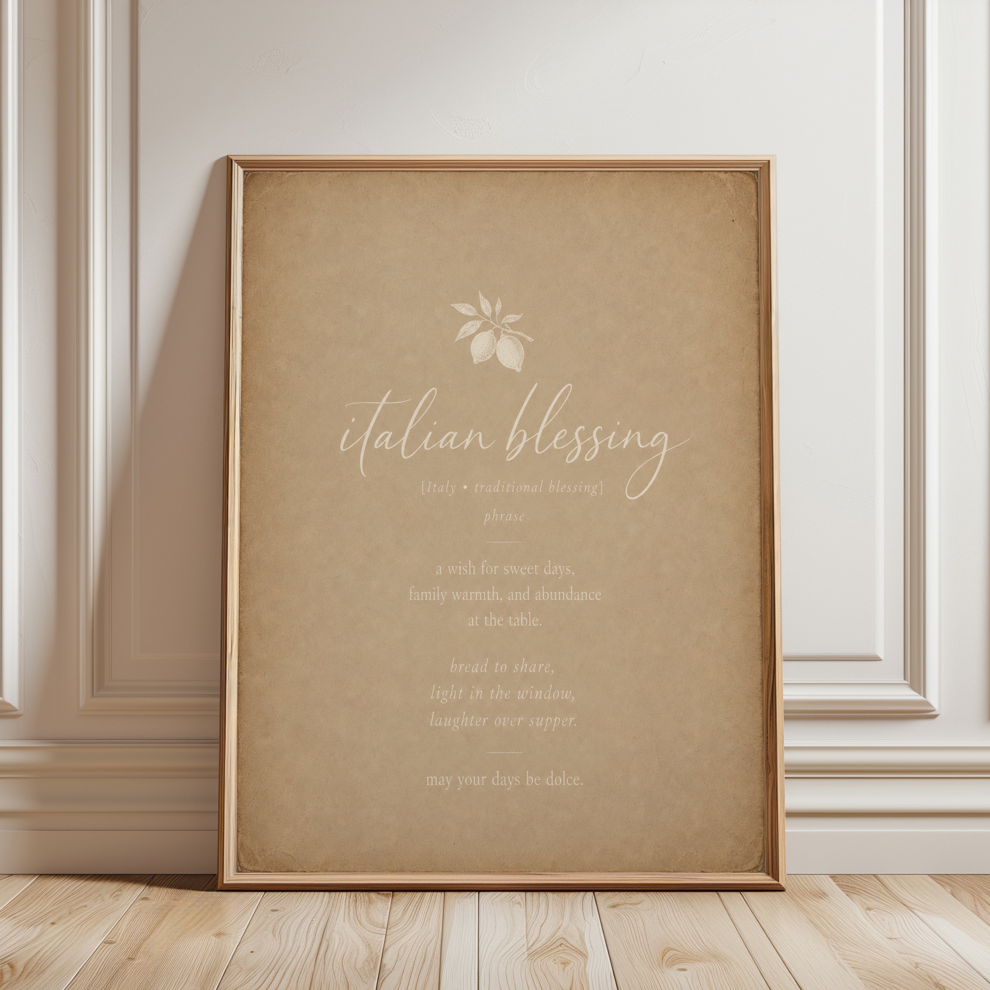 Italian Blessing Wall Art – Kitchen Wall Decor - framed detail