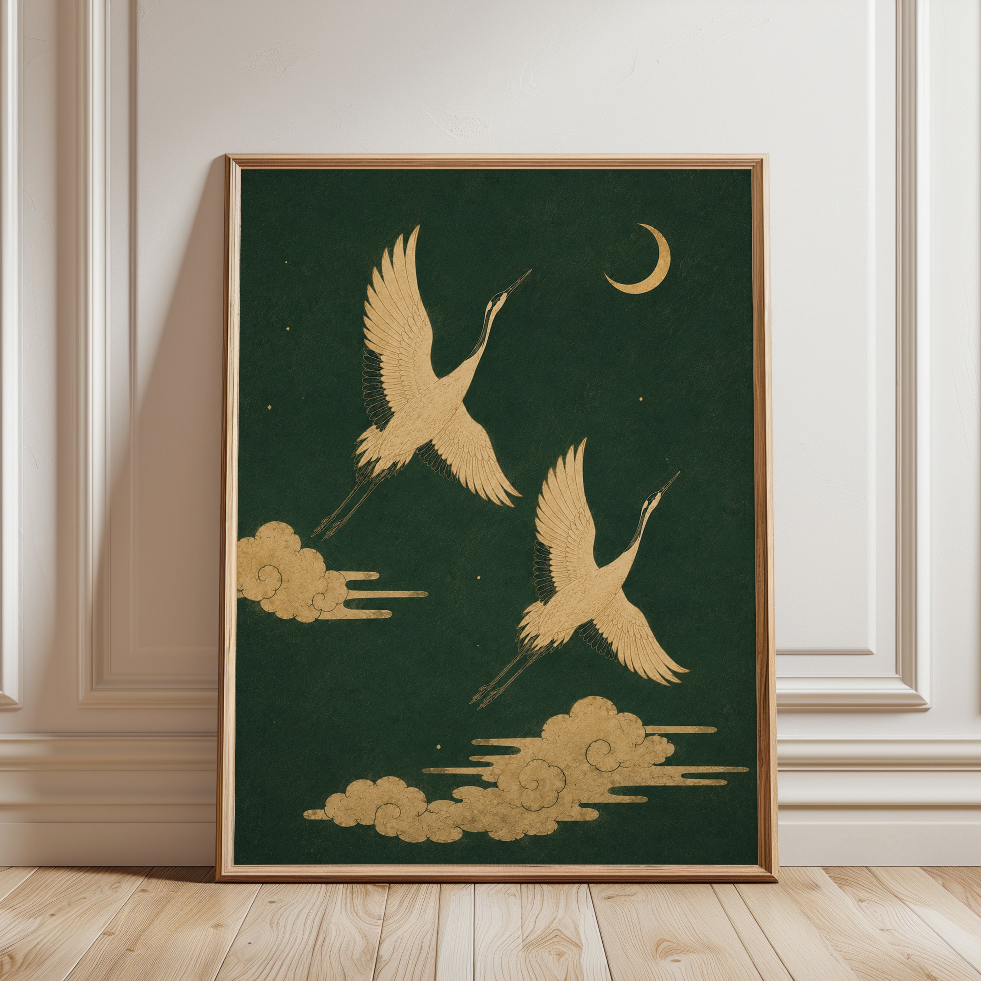 Gold Crane Art Print - framed detail