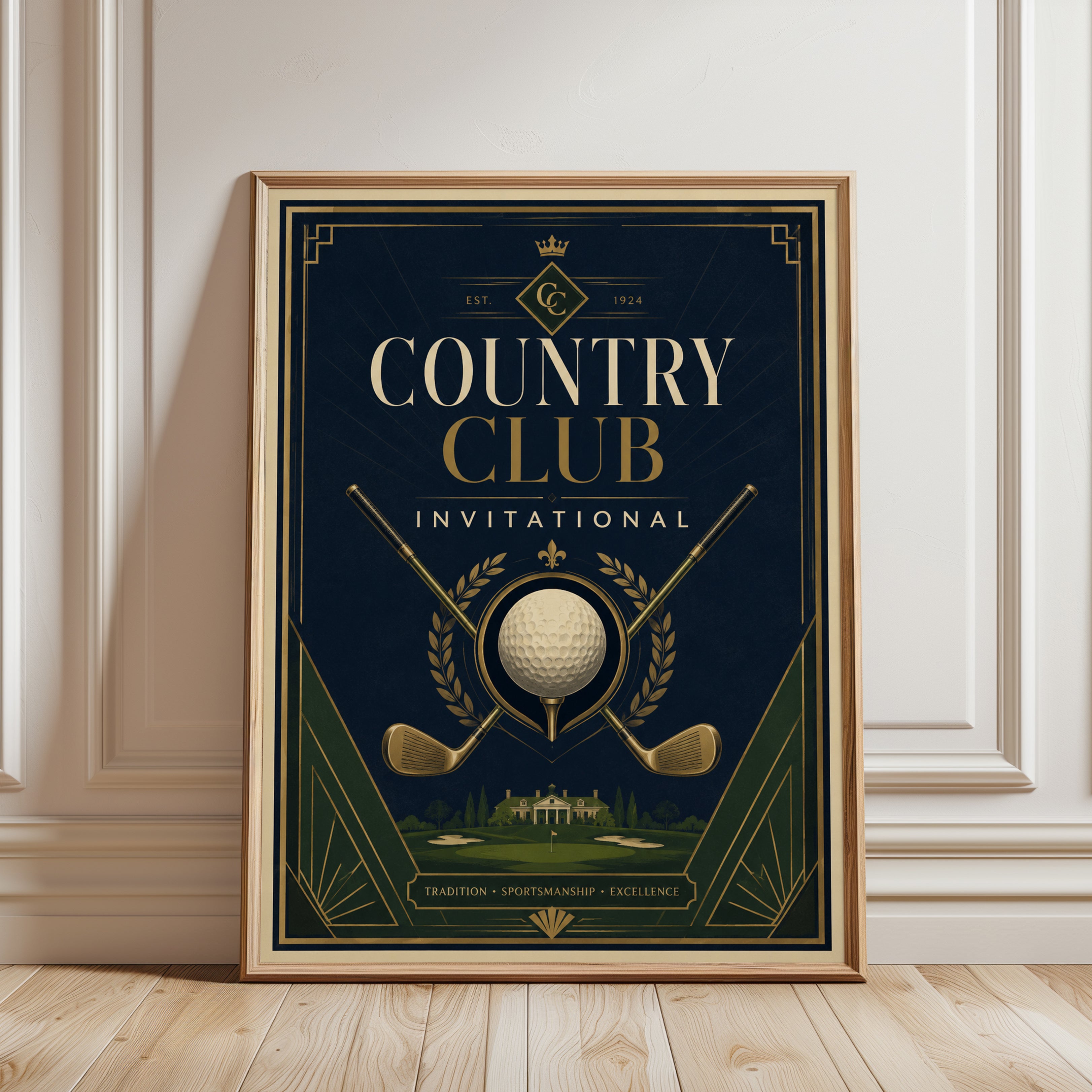 Vintage Golf Art Deco Print - framed detail