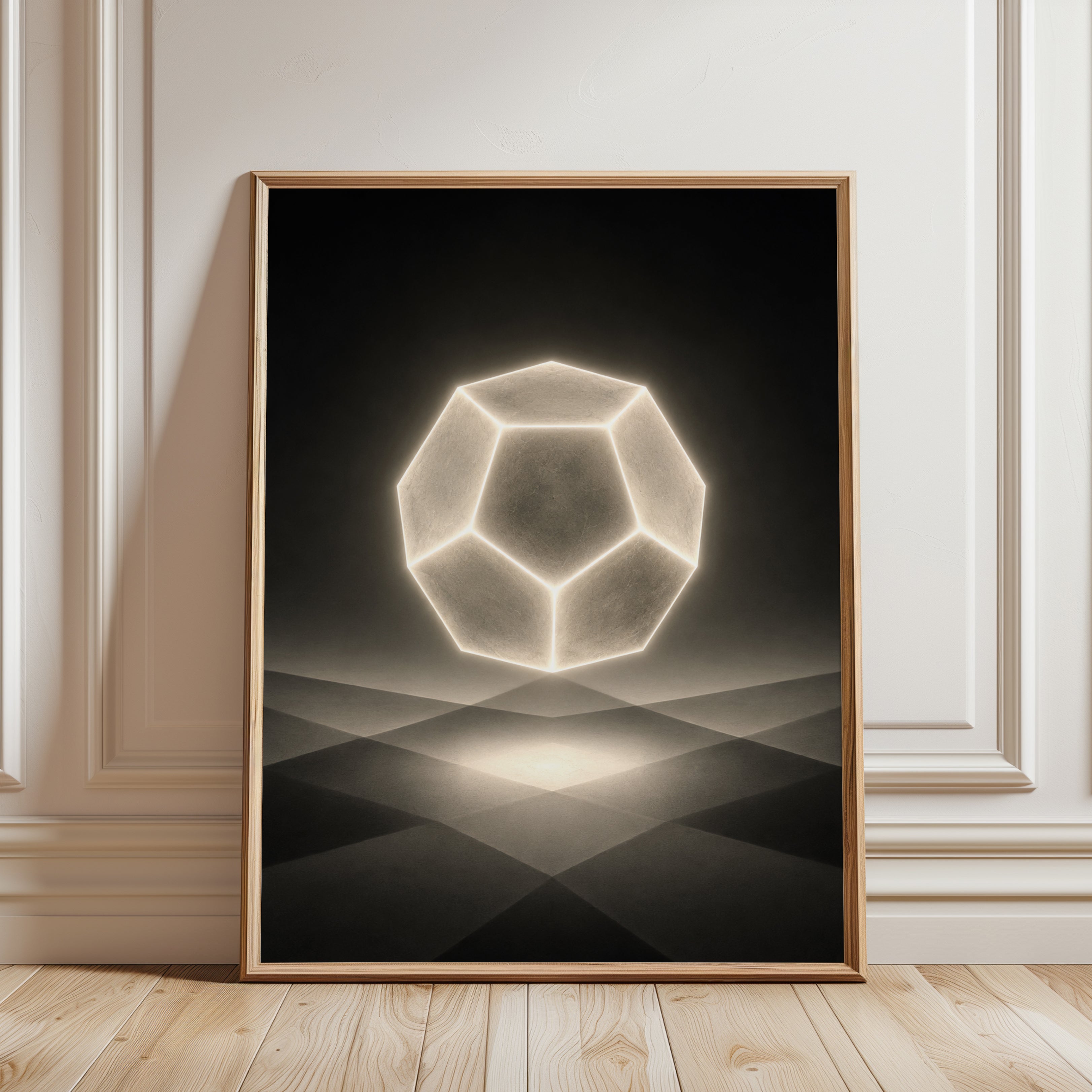 Geometric Dodecahedron Light Print: Minimalist Abstract Art - framed detail