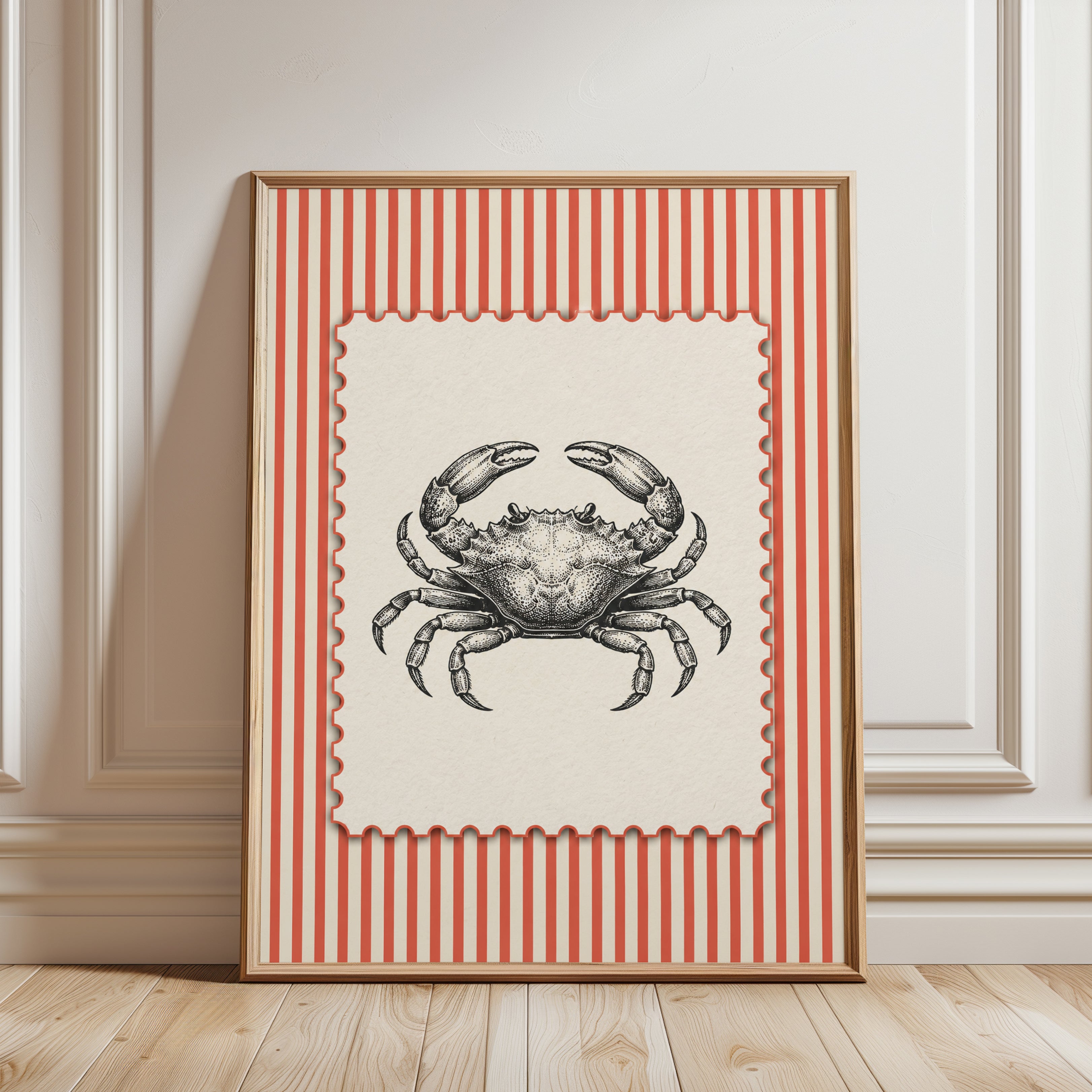 Crab Wall Art – Vintage Nautical Print - framed detail