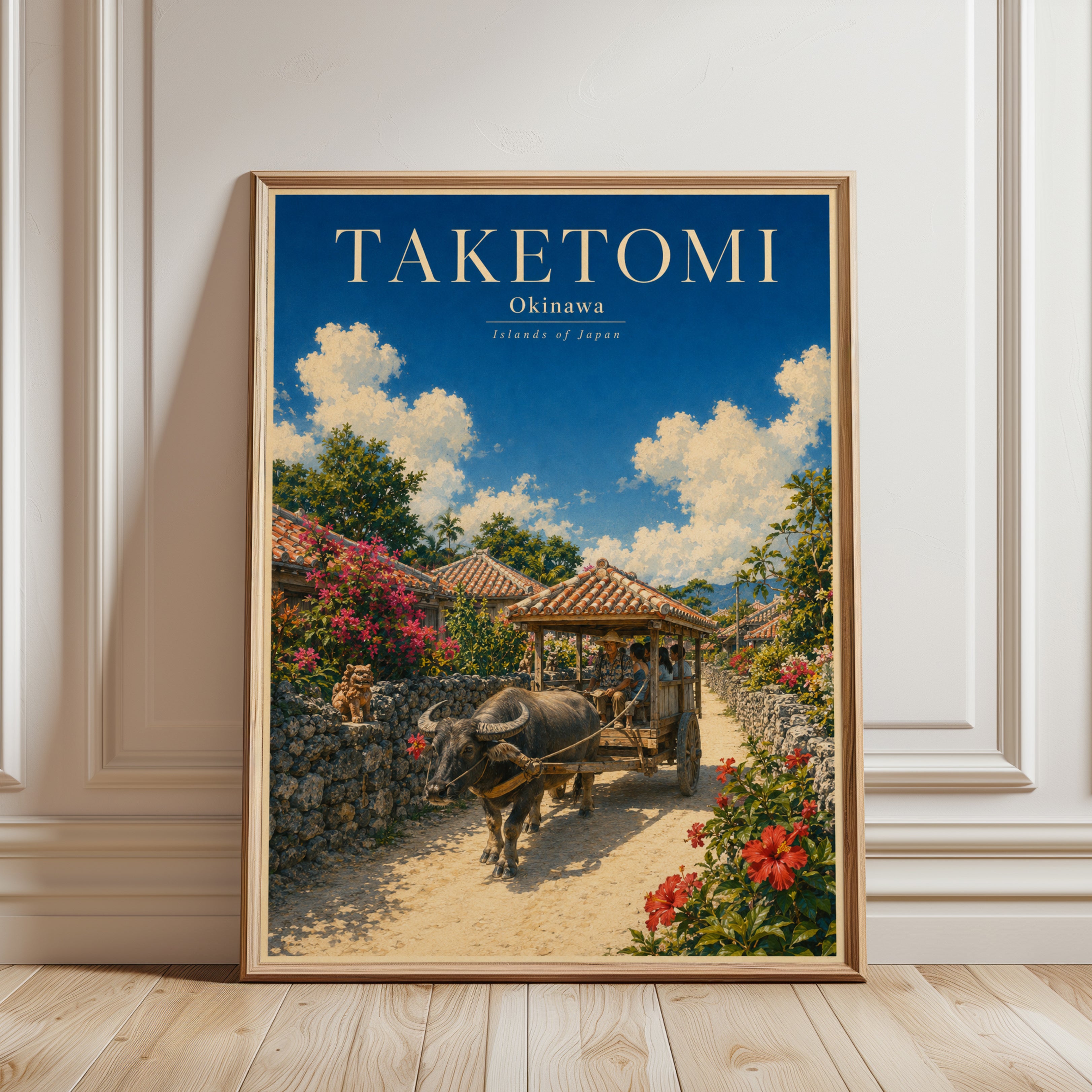 Taketomi Okinawa Print: Vintage Japanese Travel Art - framed detail