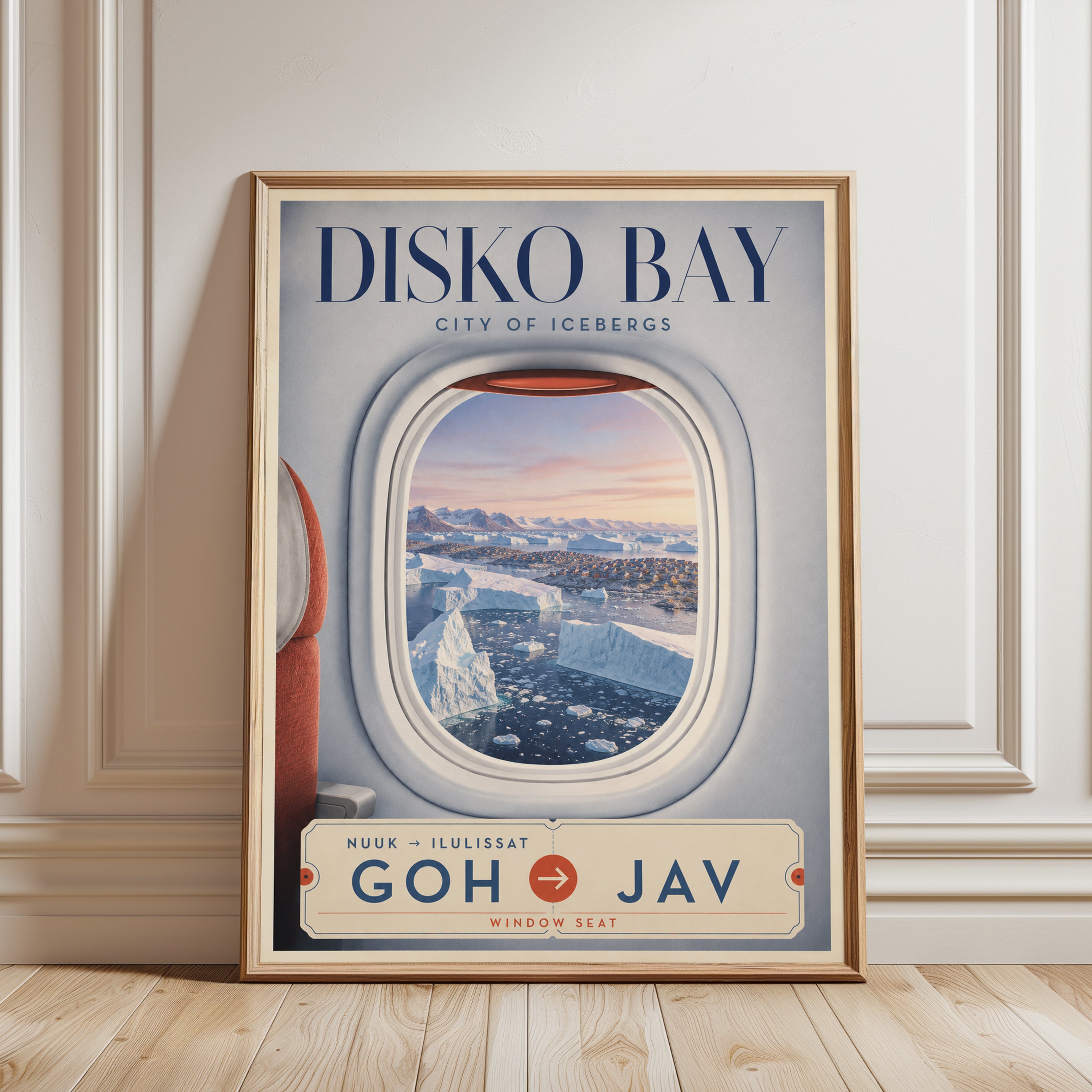 Vintage Travel Poster – Airplane Window Wall Art - framed detail