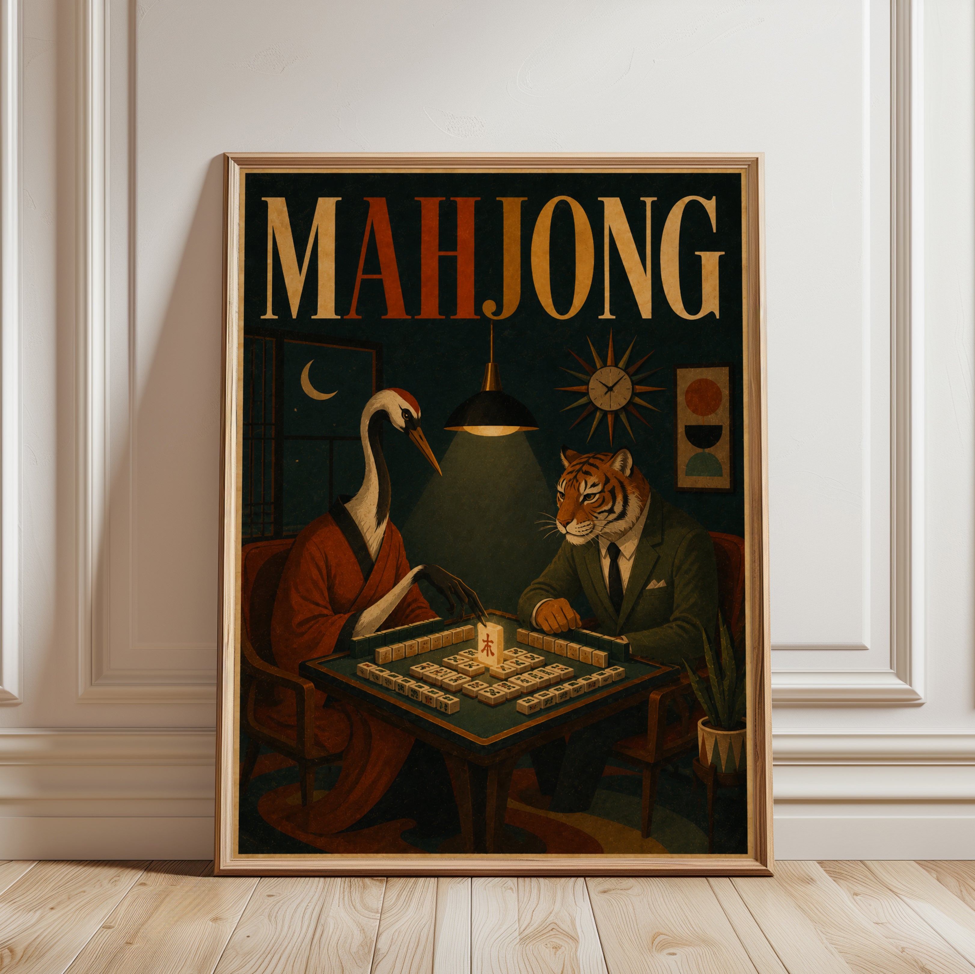 Vintage Mahjong Print - framed detail