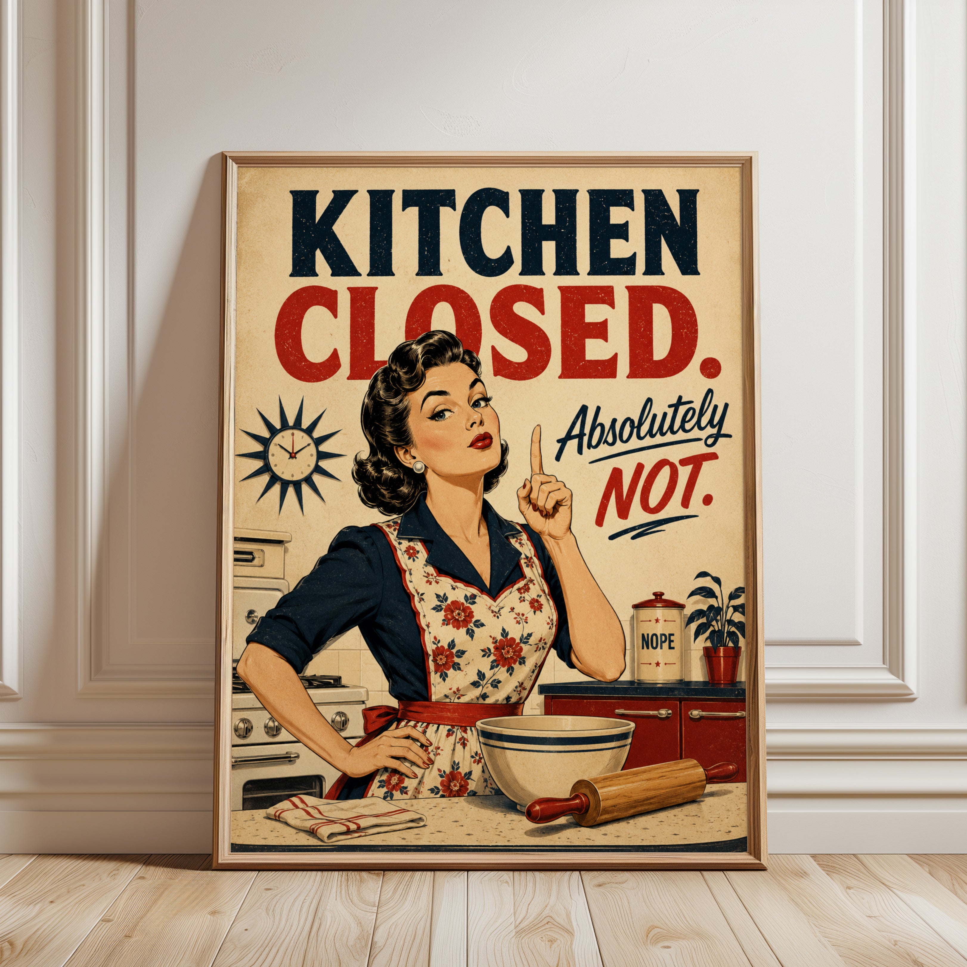 Retro Kitchen Wall Art – Vintage Humor Print - framed detail