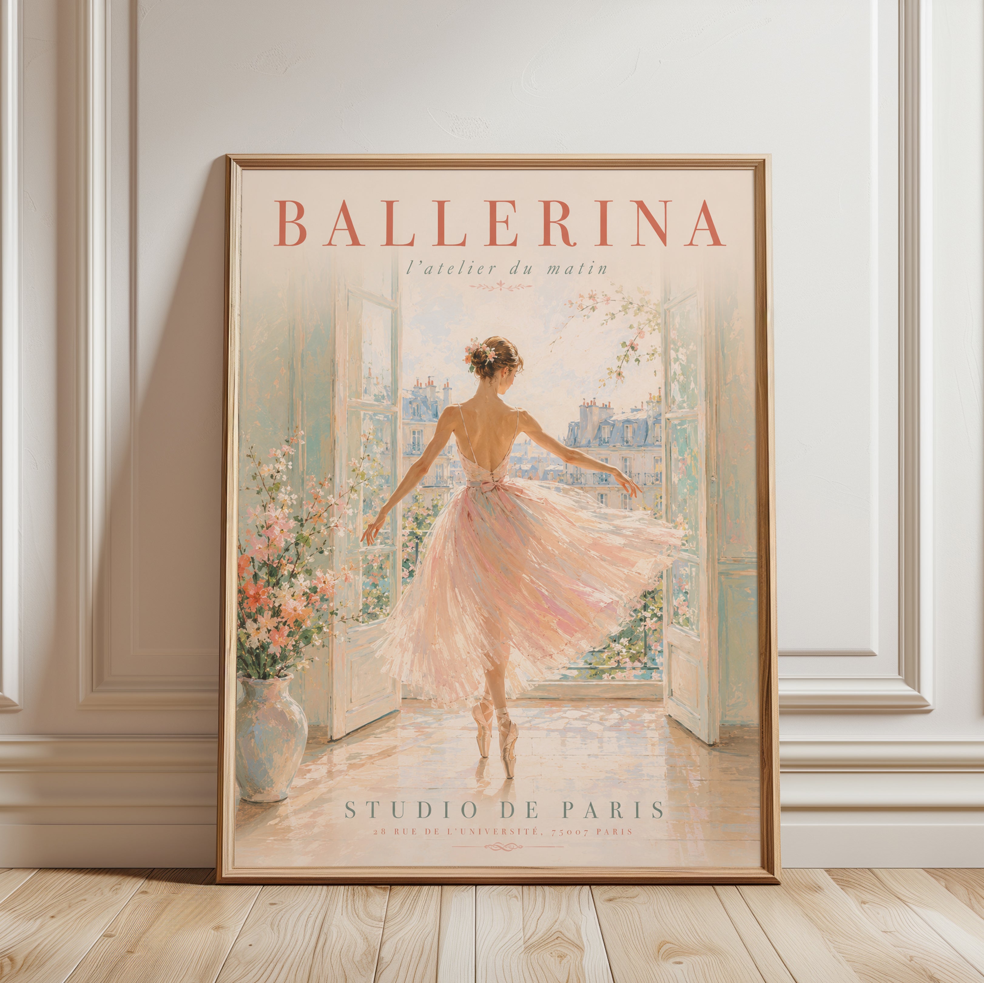 Ballerina Wall Art – Vintage Paris Ballet Poster - framed detail