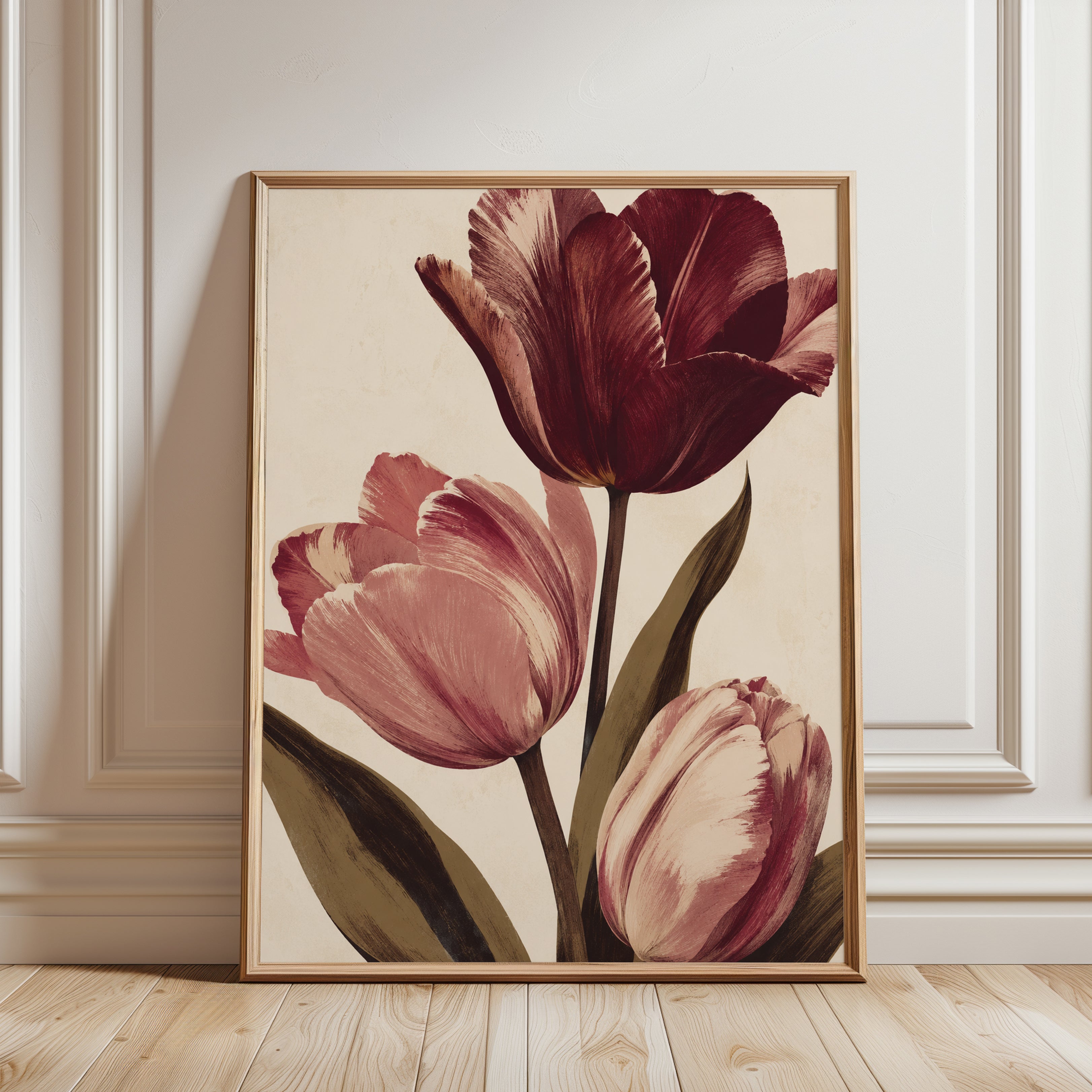 Tulip Wall Art – Vintage Floral Print - framed detail