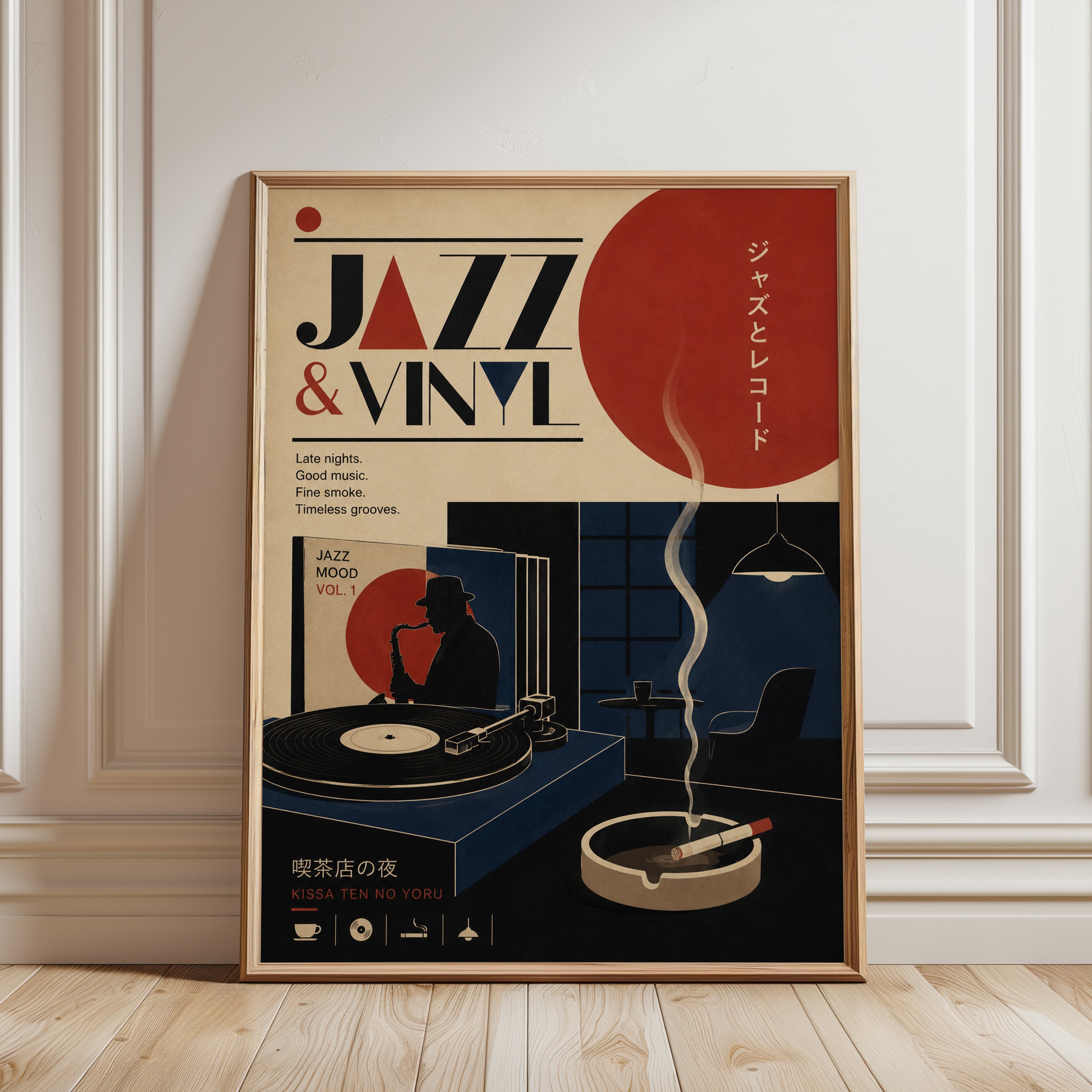 Jazz Vinyl Poster – Music Room Wall Art - framed detail