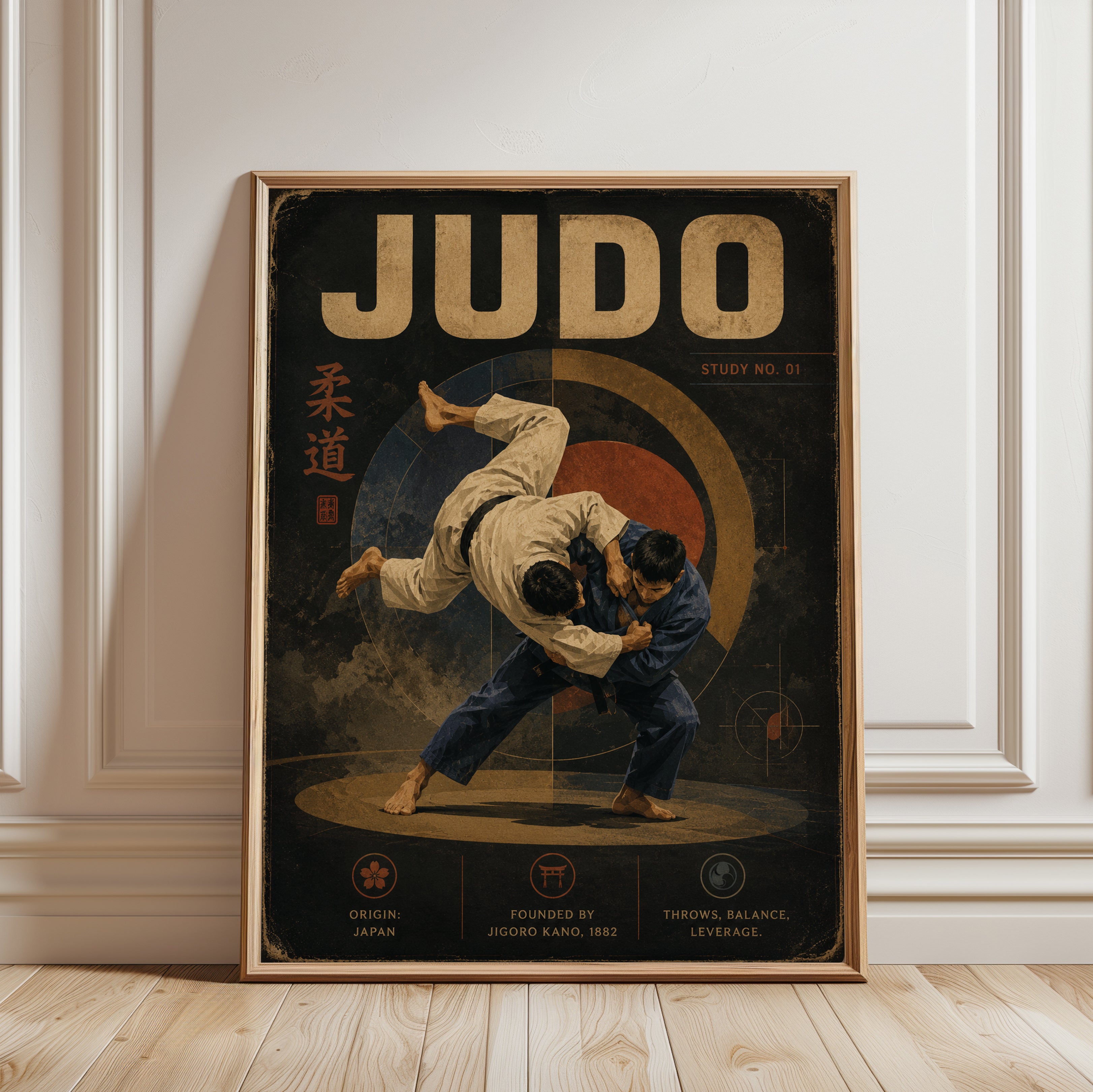 Judo Martial Arts Poster: Vintage Japanese Sports Design Print - framed detail