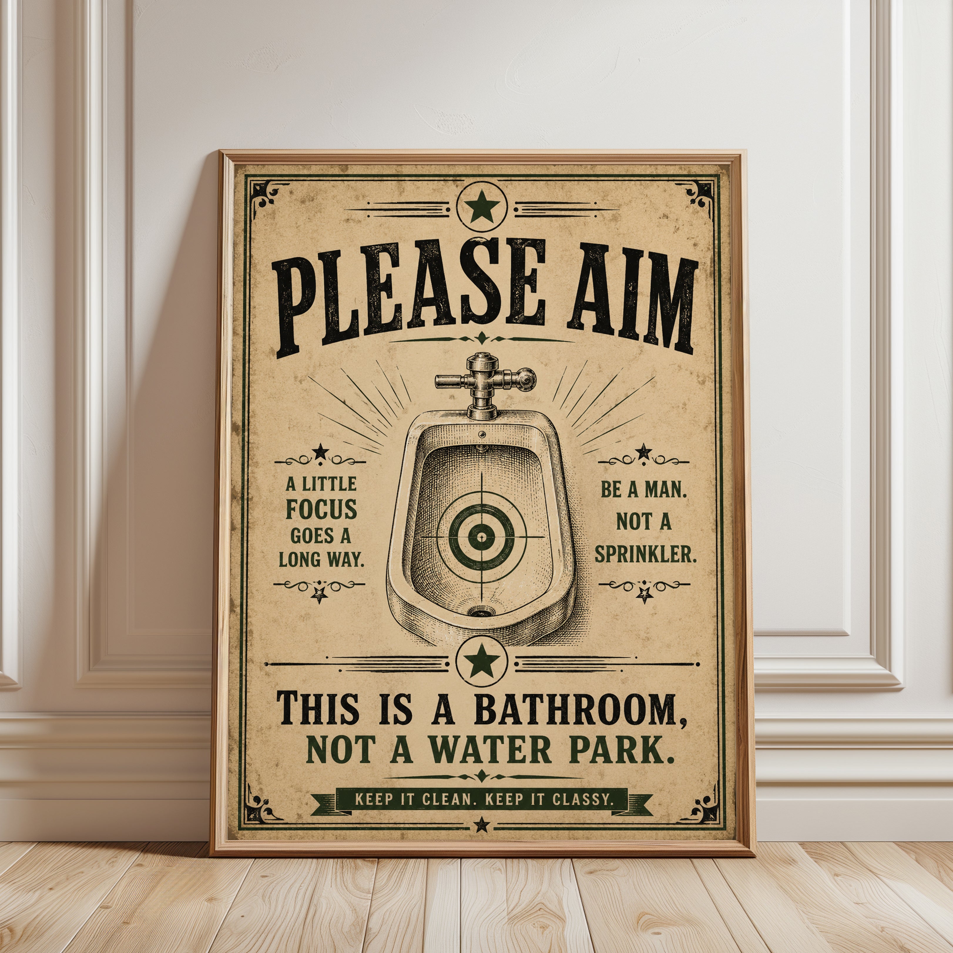 Funny Vintage Bathroom Print - framed detail