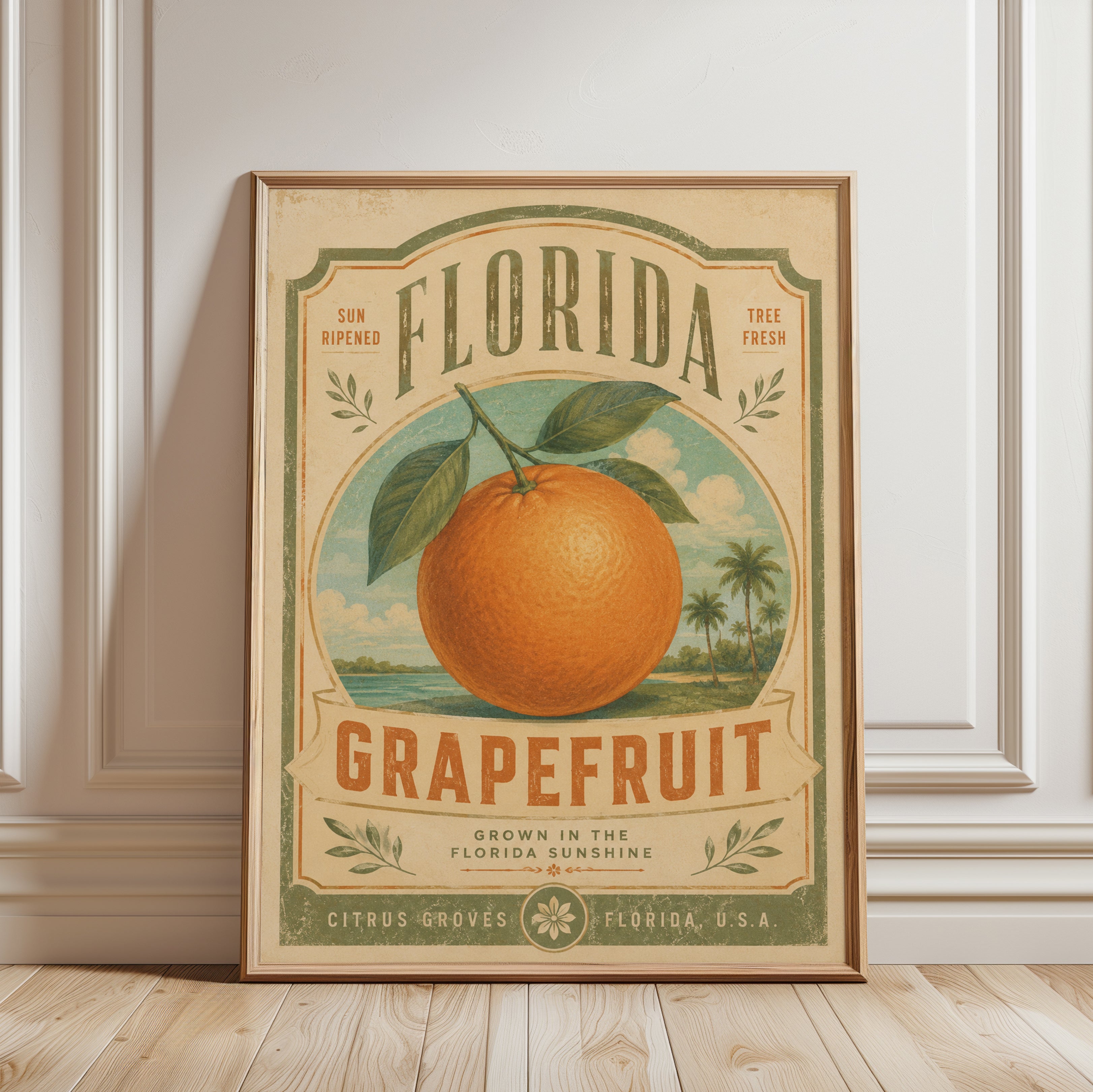Florida Grapefruit Poster – Vintage Citrus Print - framed detail