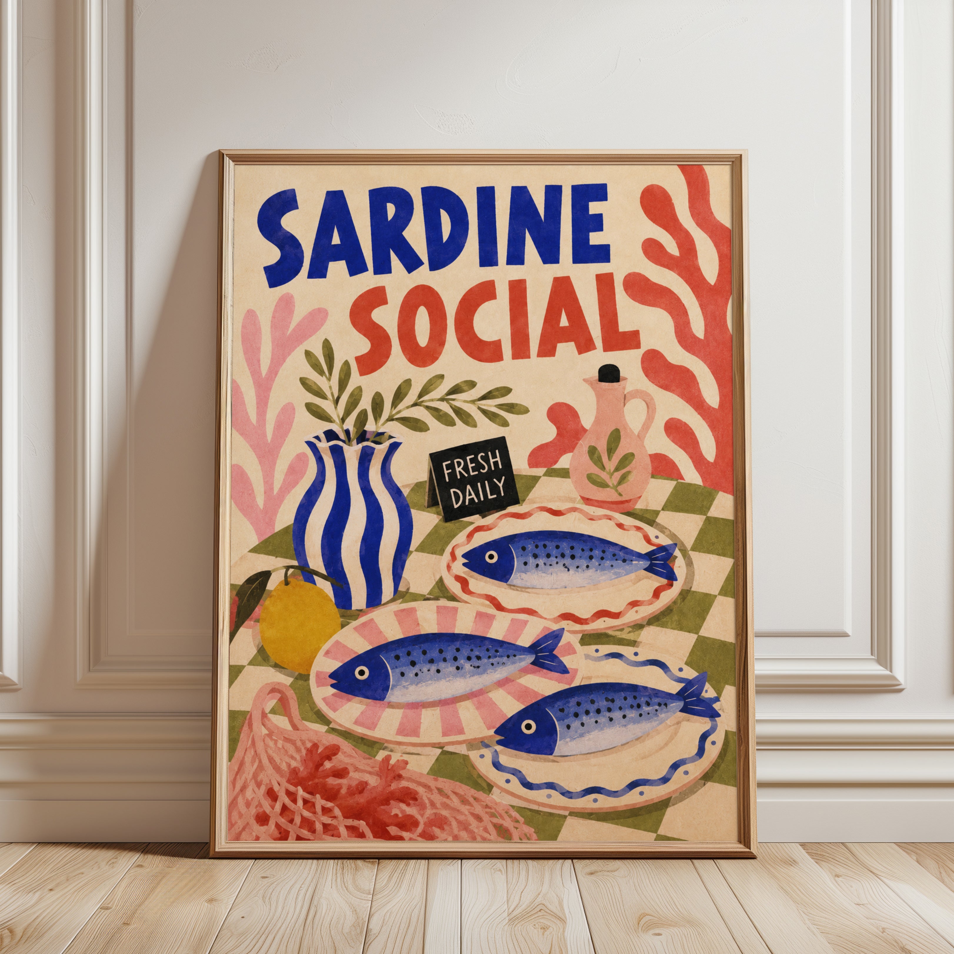Kitchen Wall Art – Retro Fish Poster - framed detail