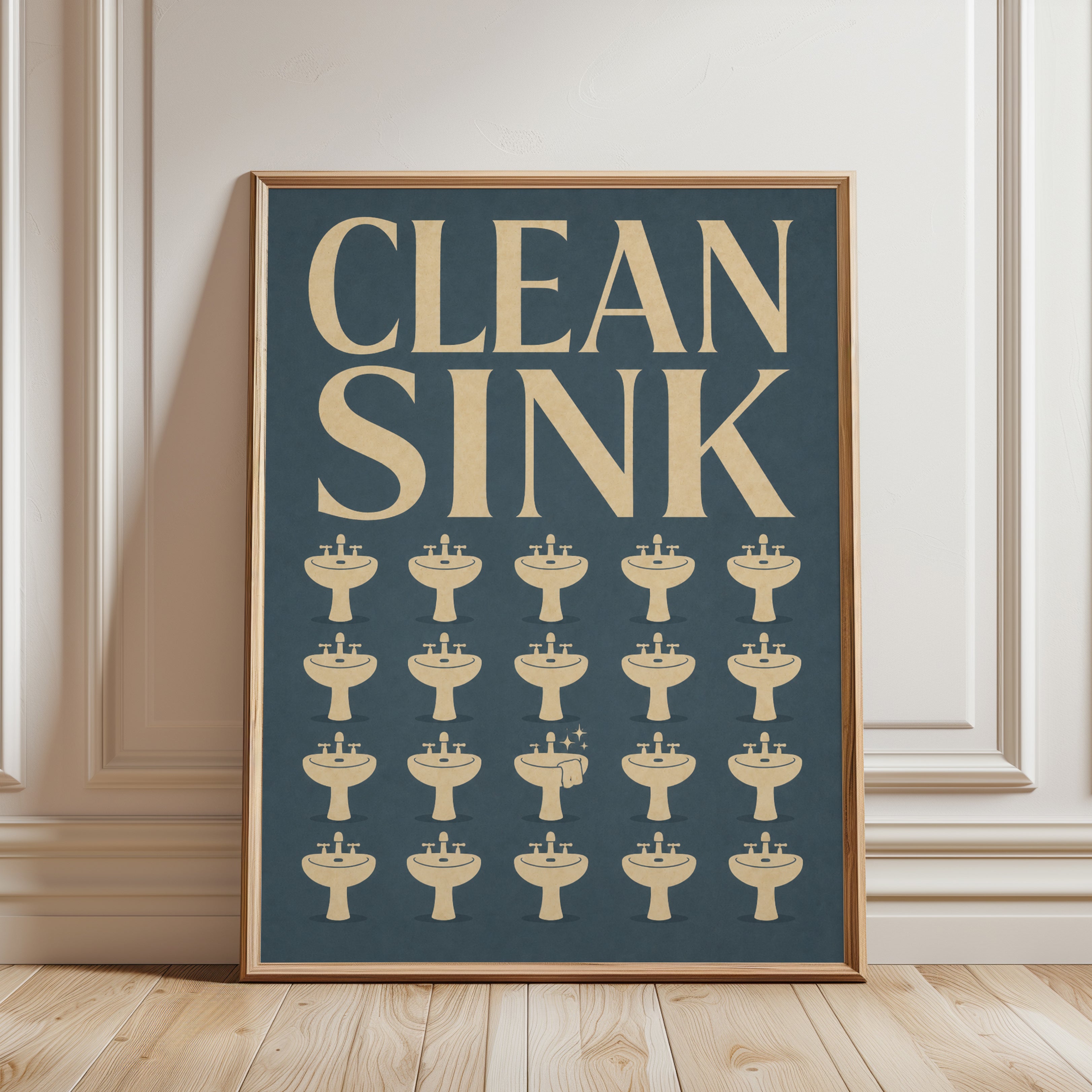 Clean Sink Bathroom Print – Retro Funny Wall Art - framed detail