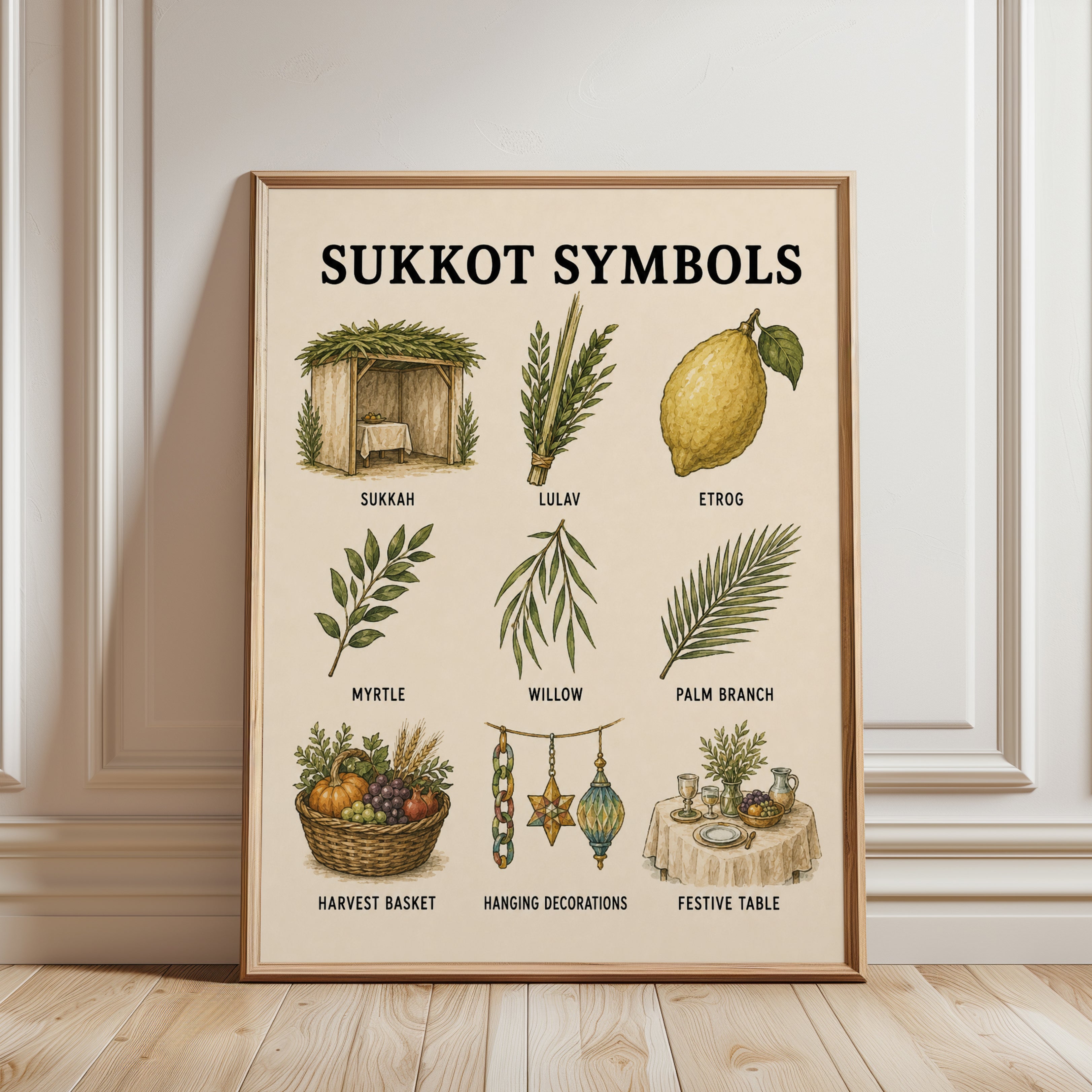 Sukkot Wall Art: Botanical Symbols - framed detail
