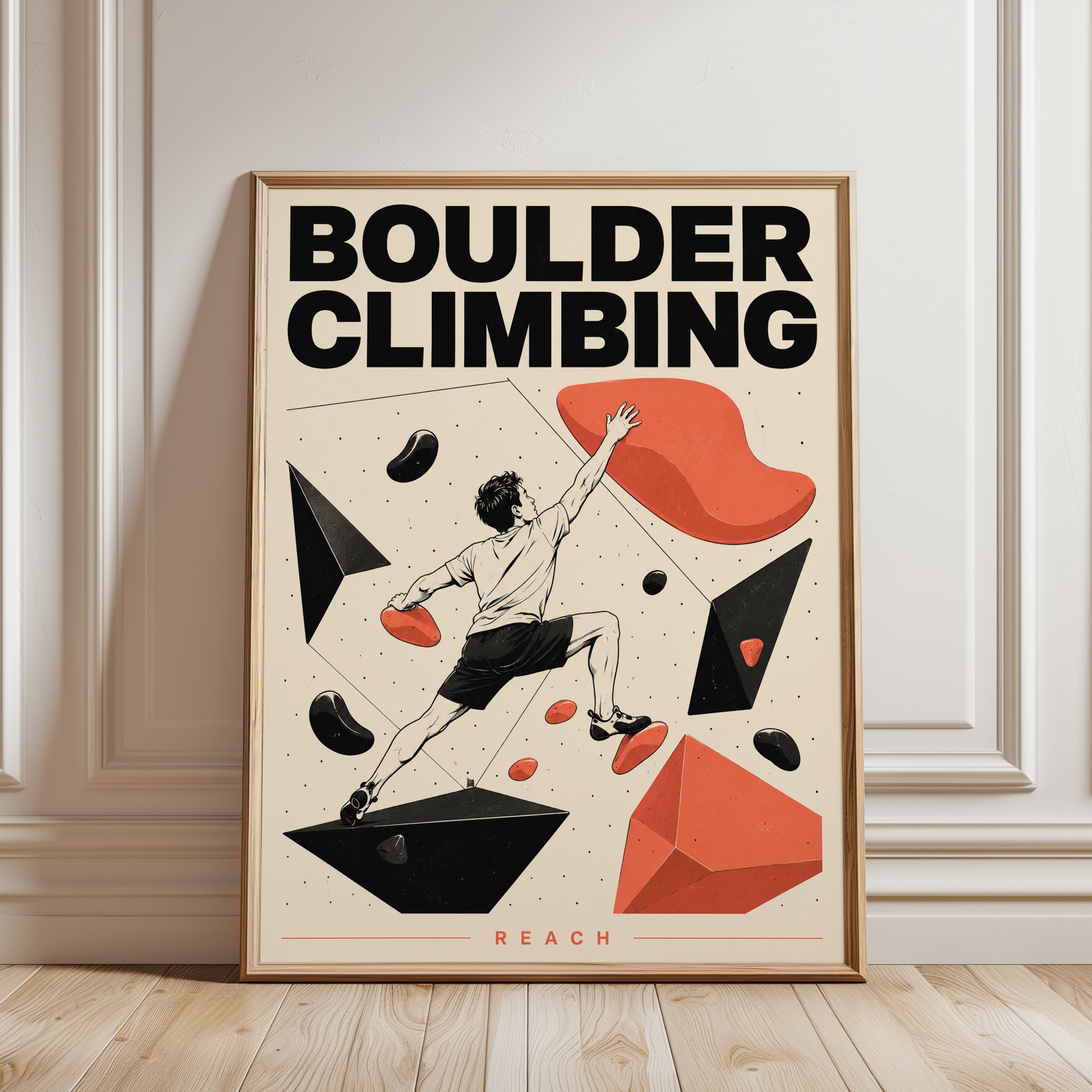 Boulder Climbing Poster – Rock Climbing Wall Art - framed detail