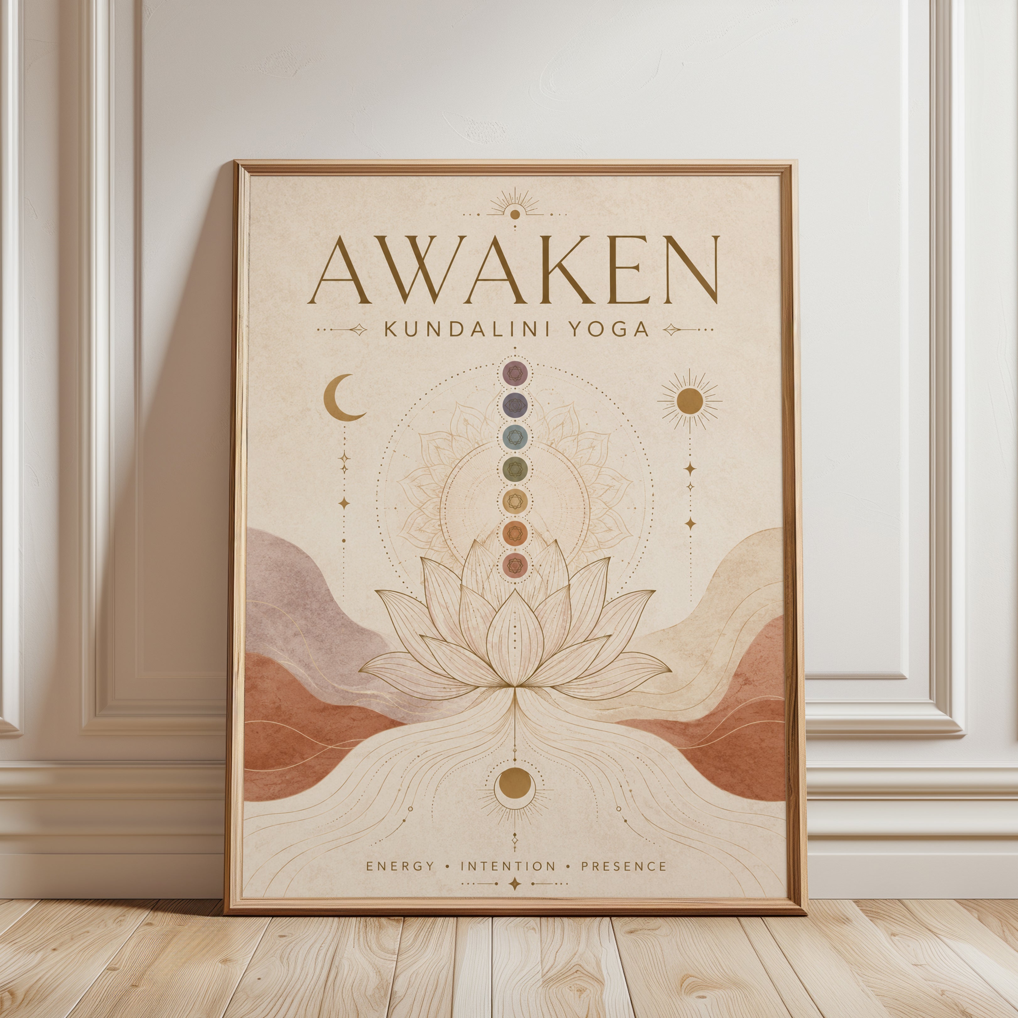 Chakra Lotus Wall Print: Yoga Studio & Meditation Room (Earth Tones) - framed detail