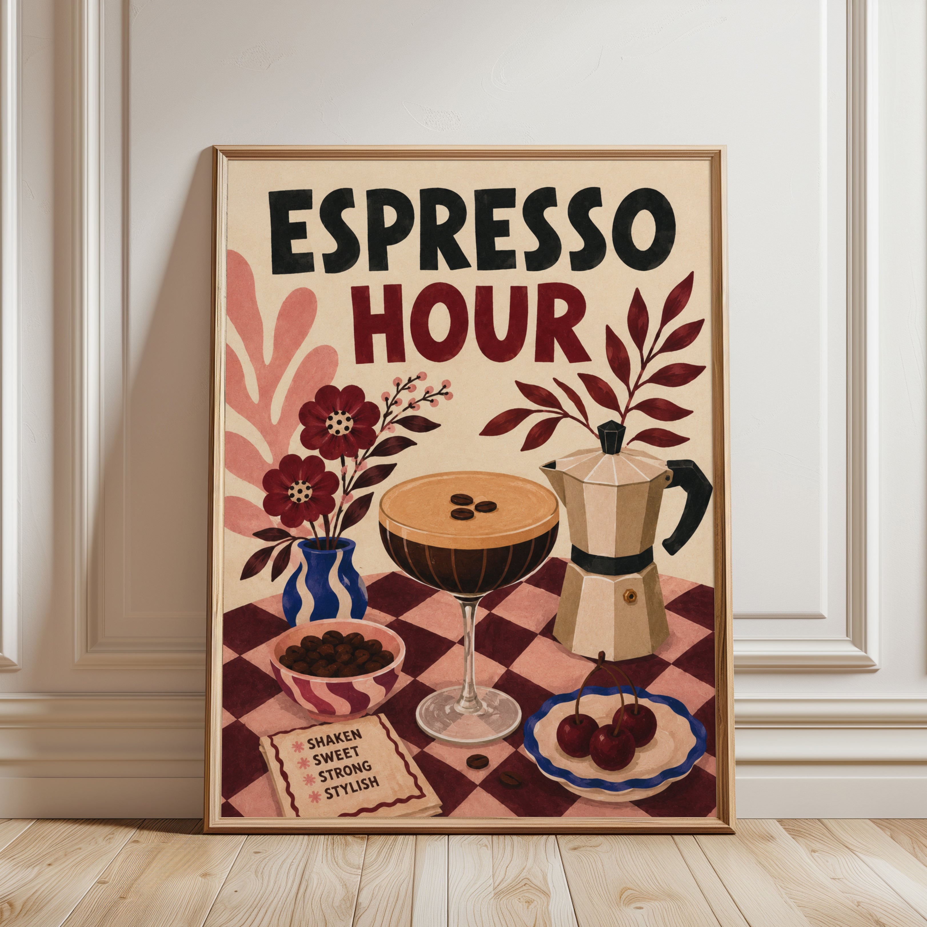 Coffee Bar Wall Art – Espresso Kitchen Print - framed detail
