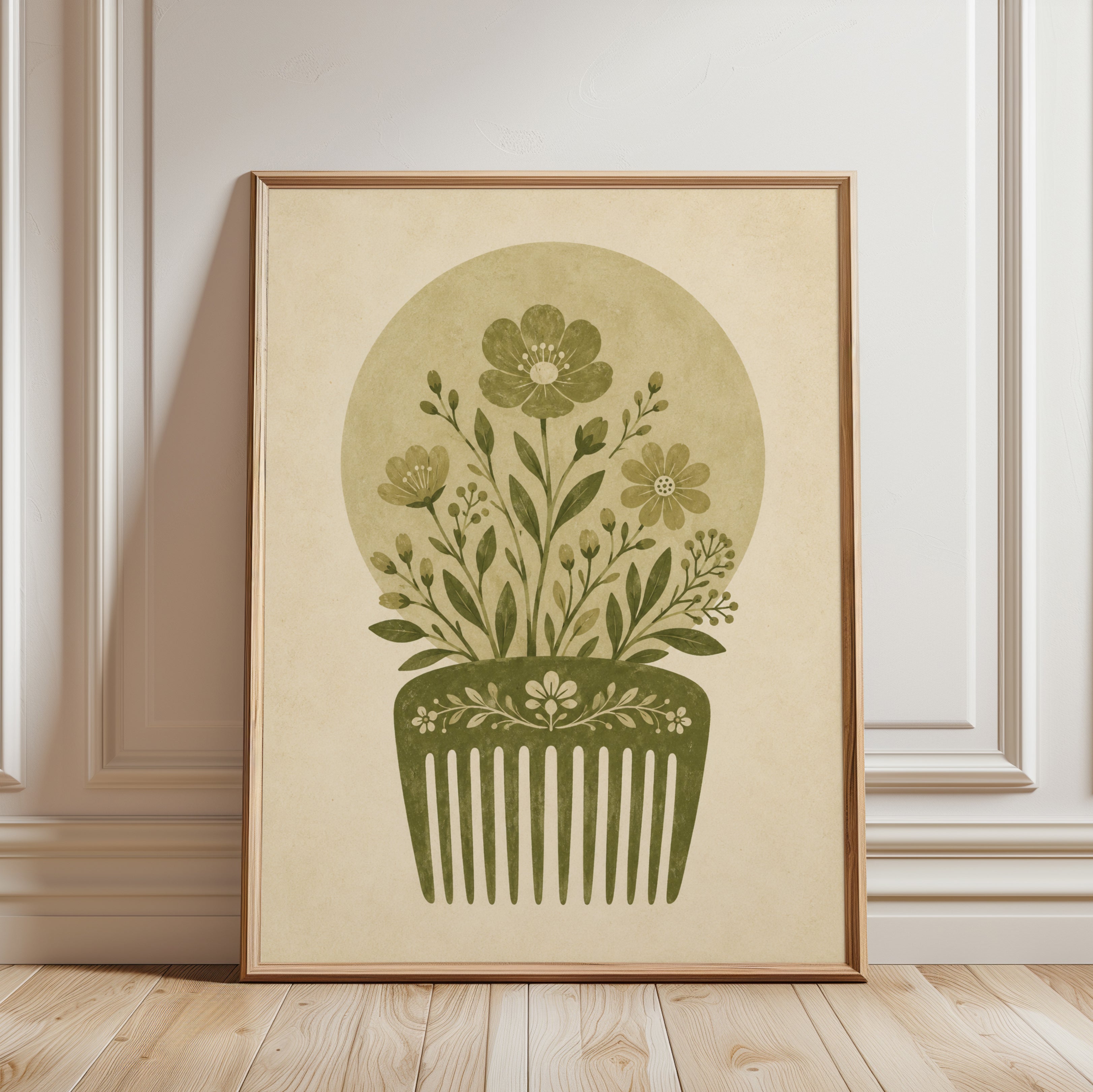 Botanical Hair Comb Print - framed detail