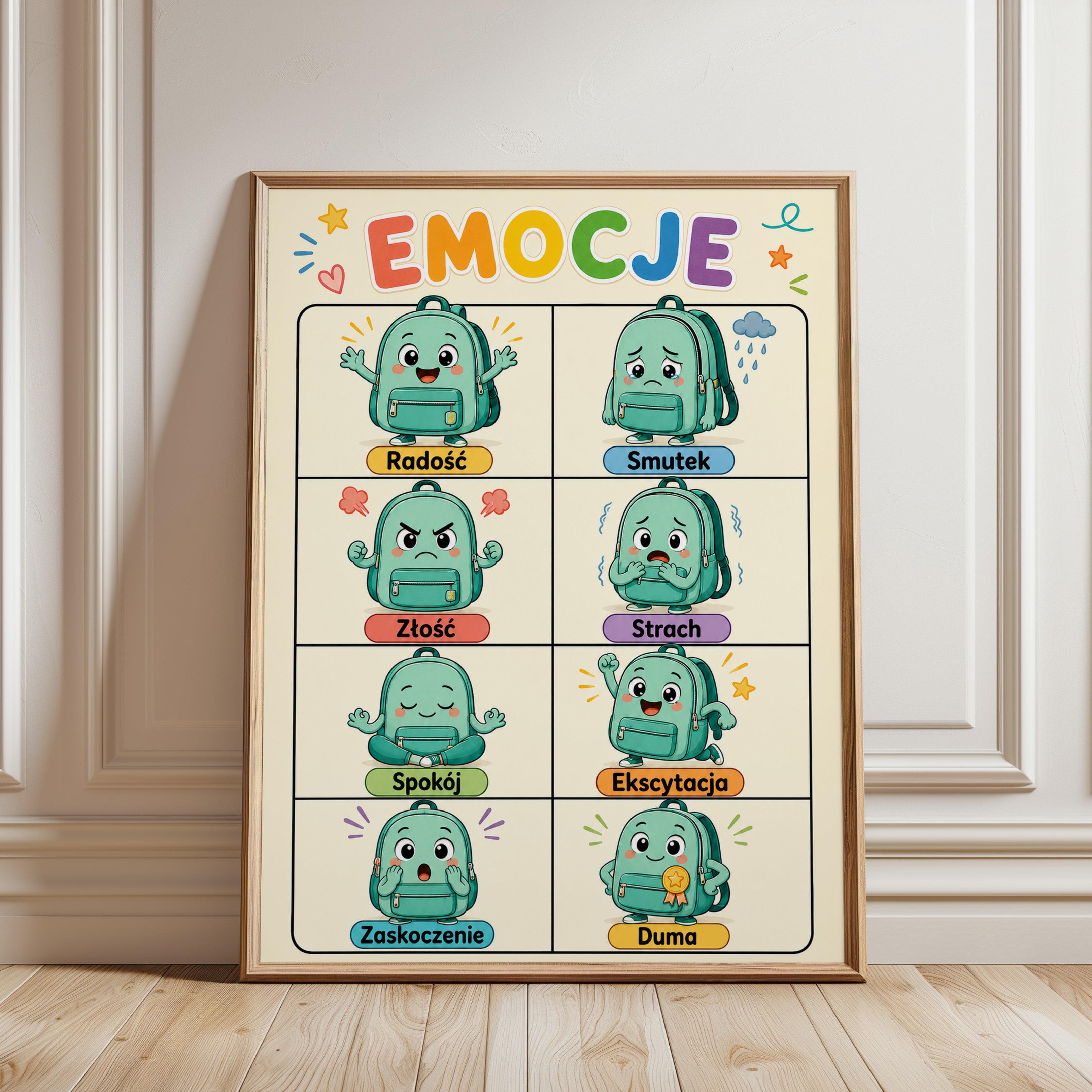 Polish Emotions Chart for Kids - framed detail