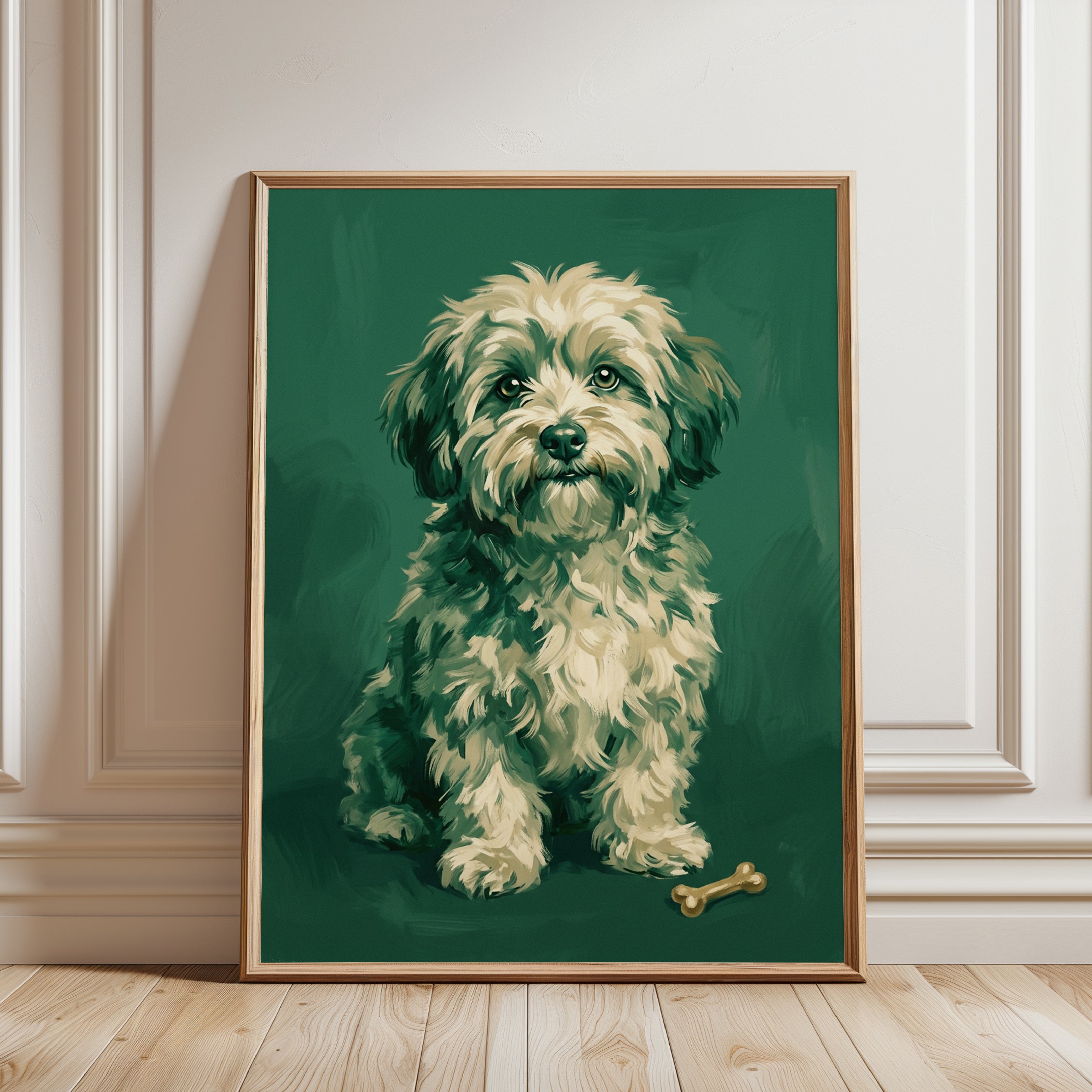 Dog Portrait Print — Vintage Style Pet Illustration - framed detail