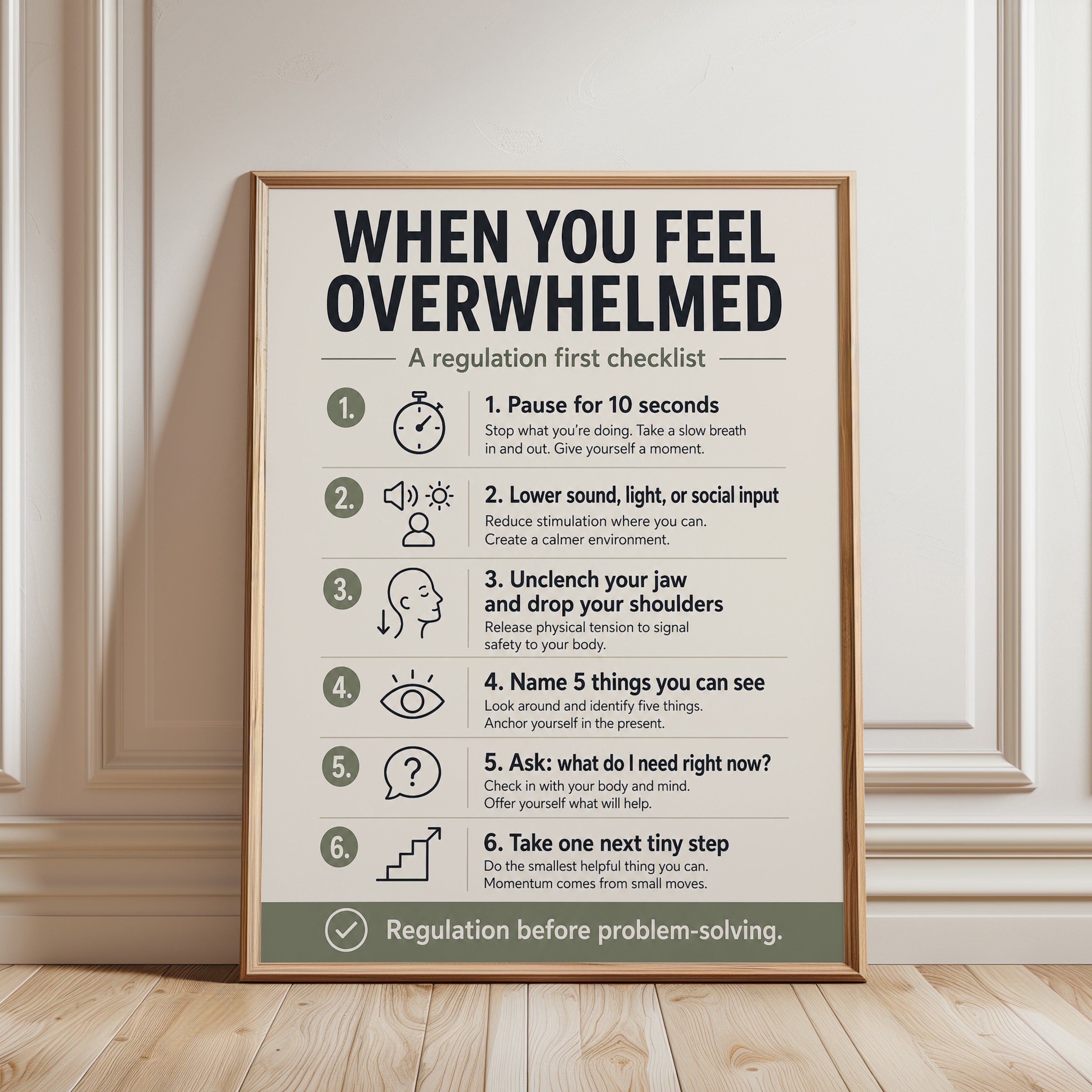 Self-Care Poster: Mental Health Regulation - framed detail