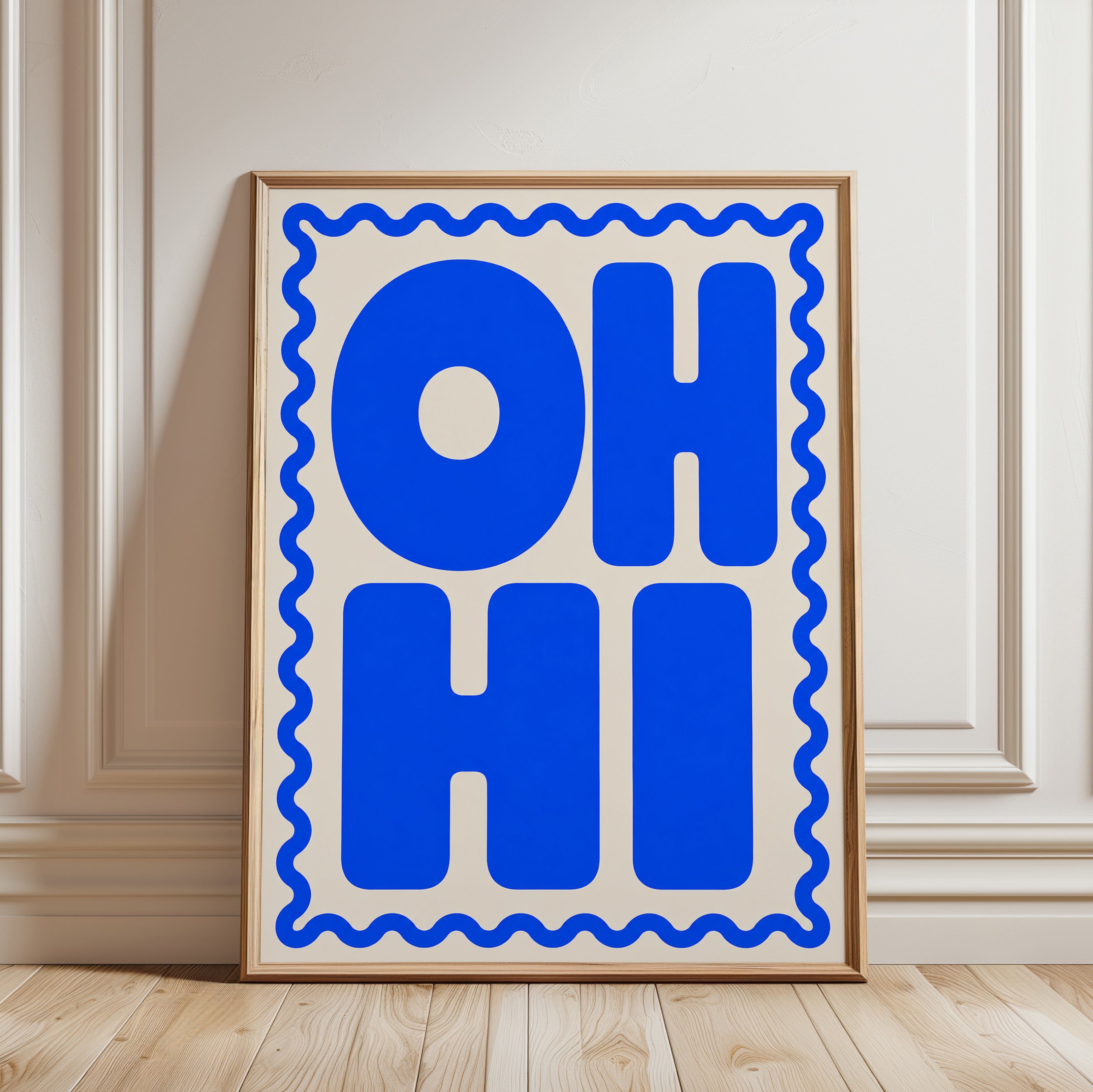 Oh Hi Typography Print – Modern Blue Wall Art - framed detail