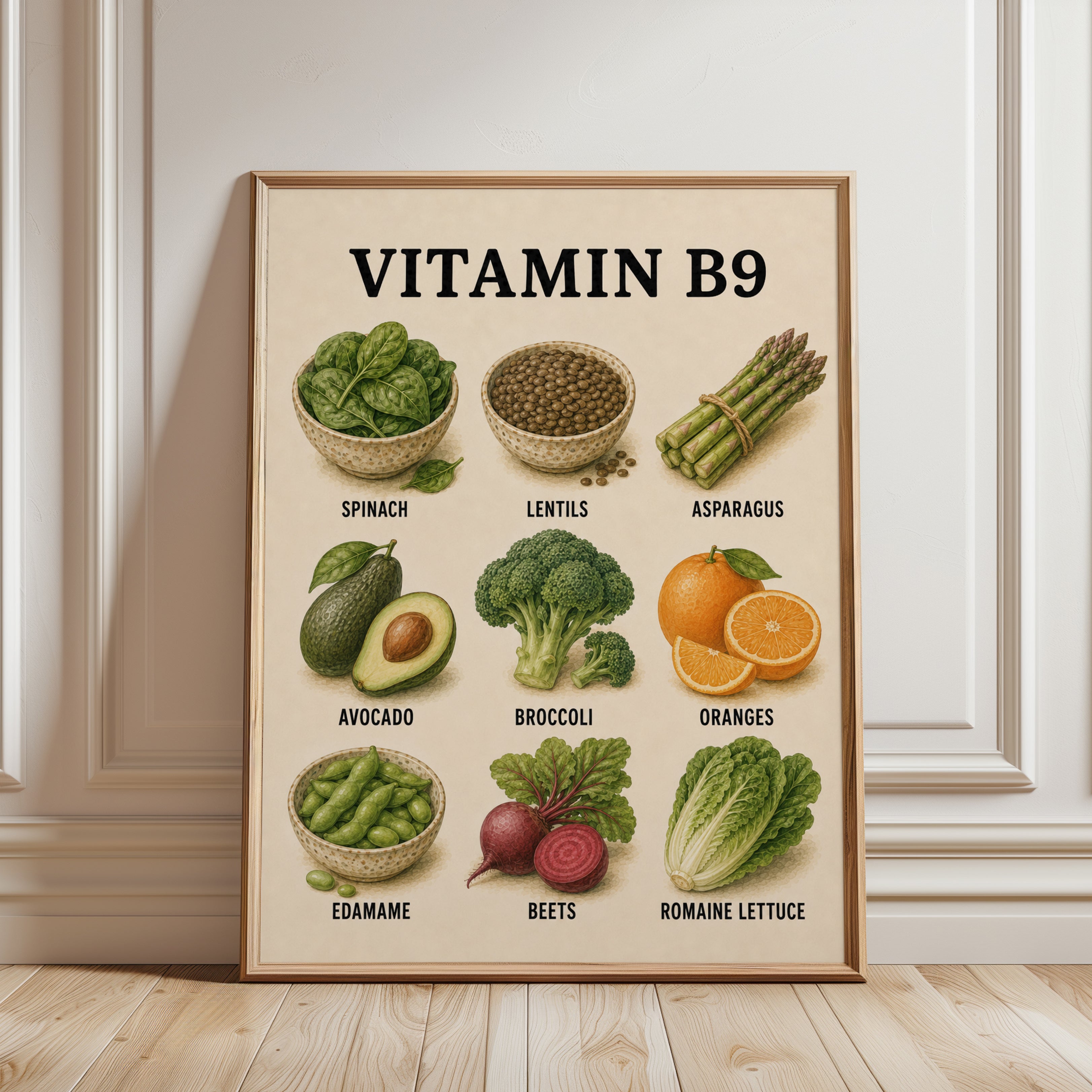 Vitamin B9 Foods Poster - framed detail