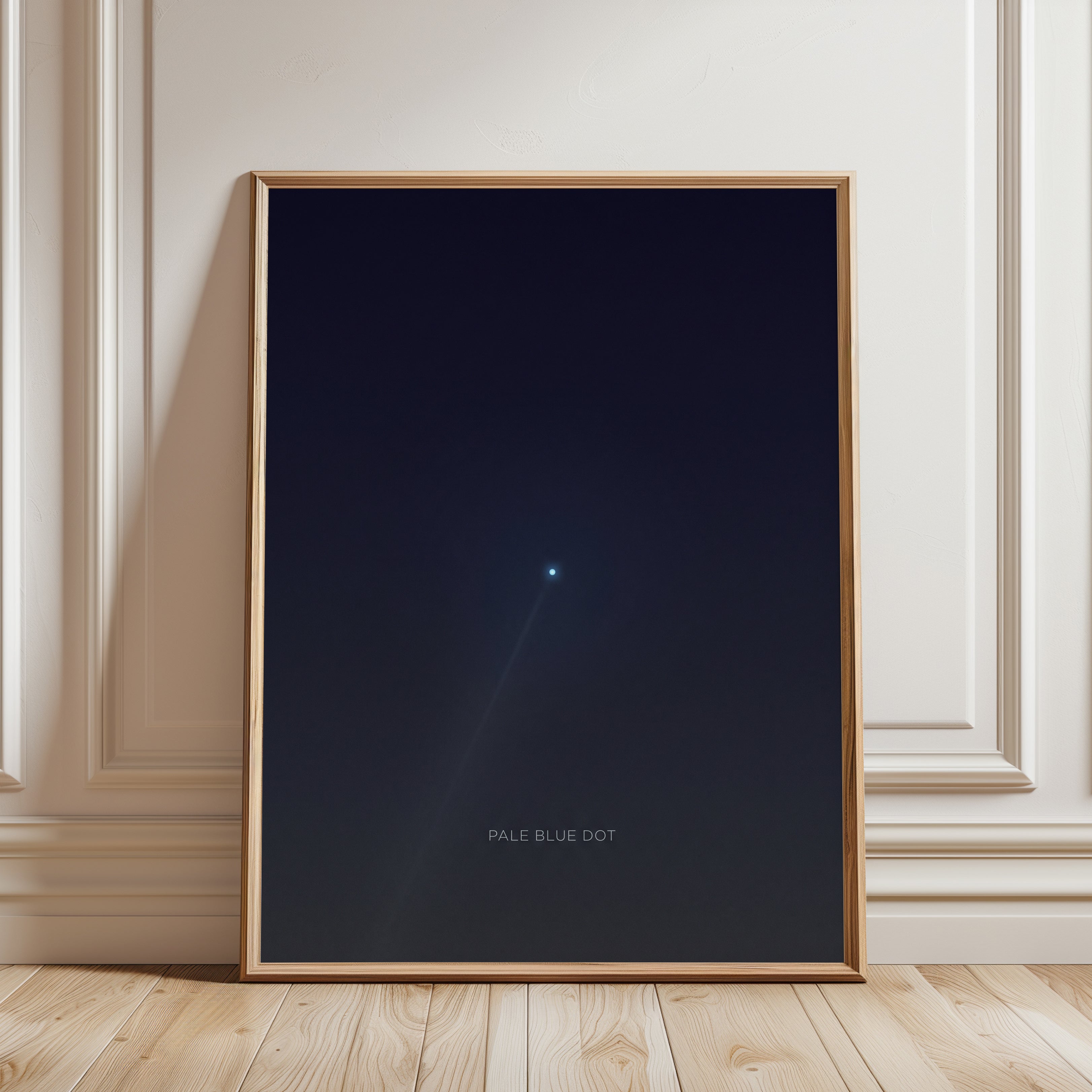 Cosmic Wall Art: Pale Blue Dot Astronomy Print (Minimalist Style) - framed detail