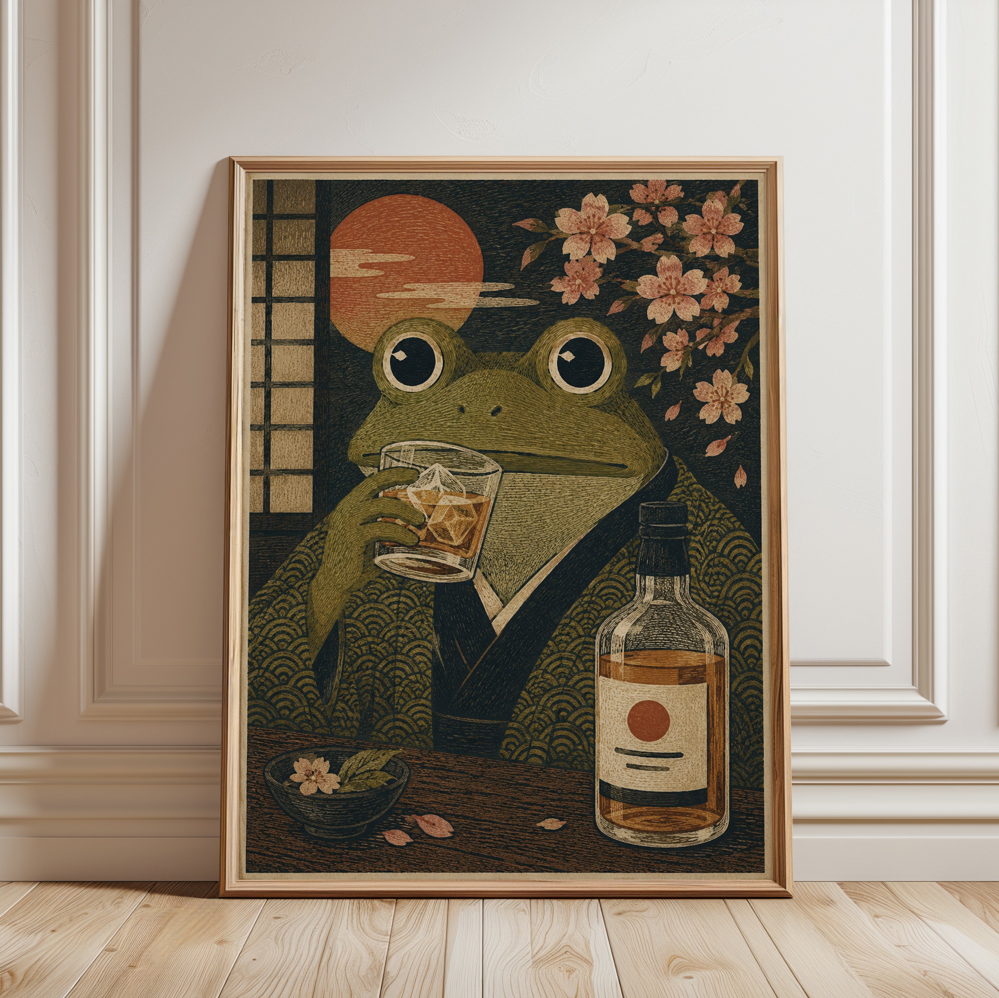 Japanese Frog Wall Art - framed detail