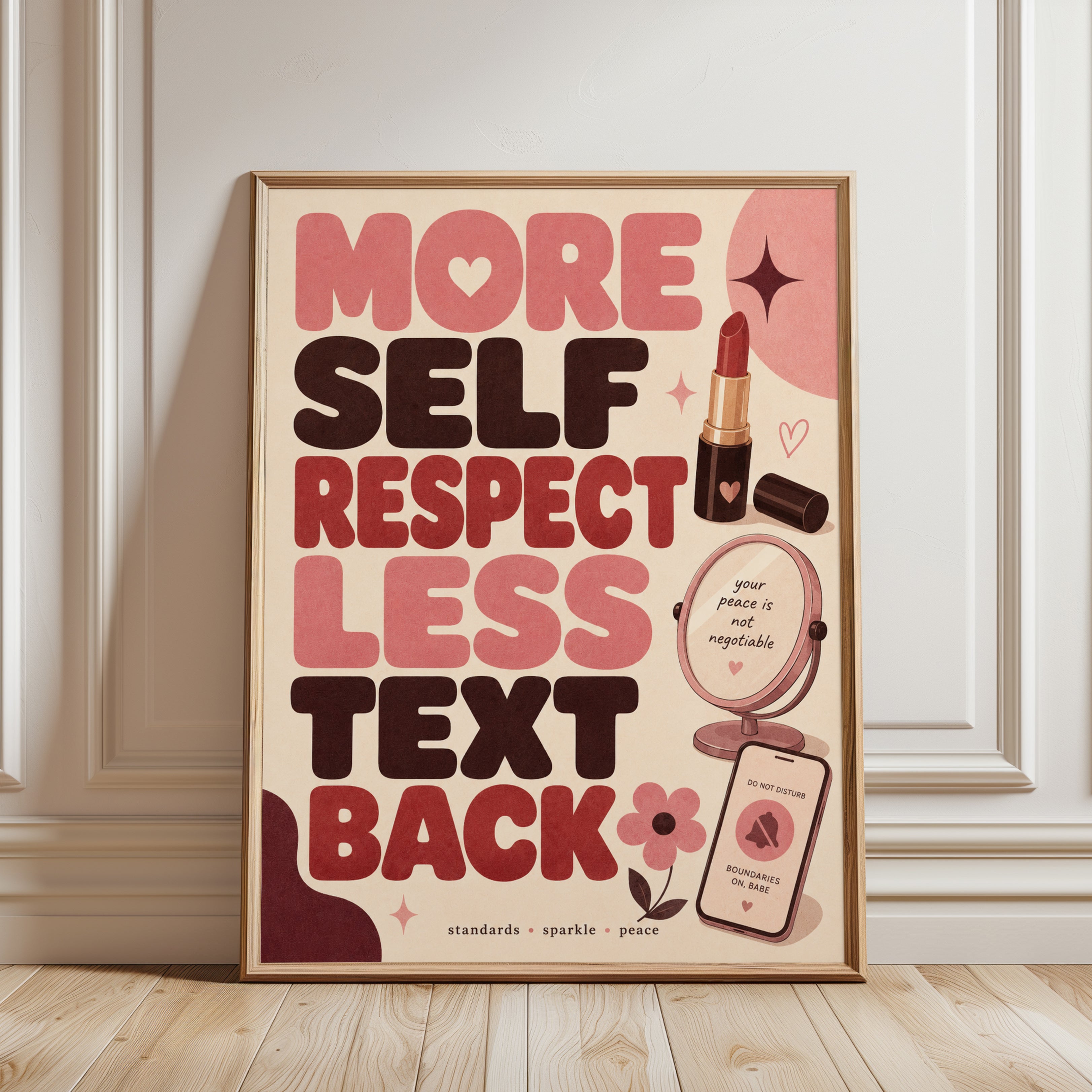 Retro Self Respect Print – Pink Typography - framed detail