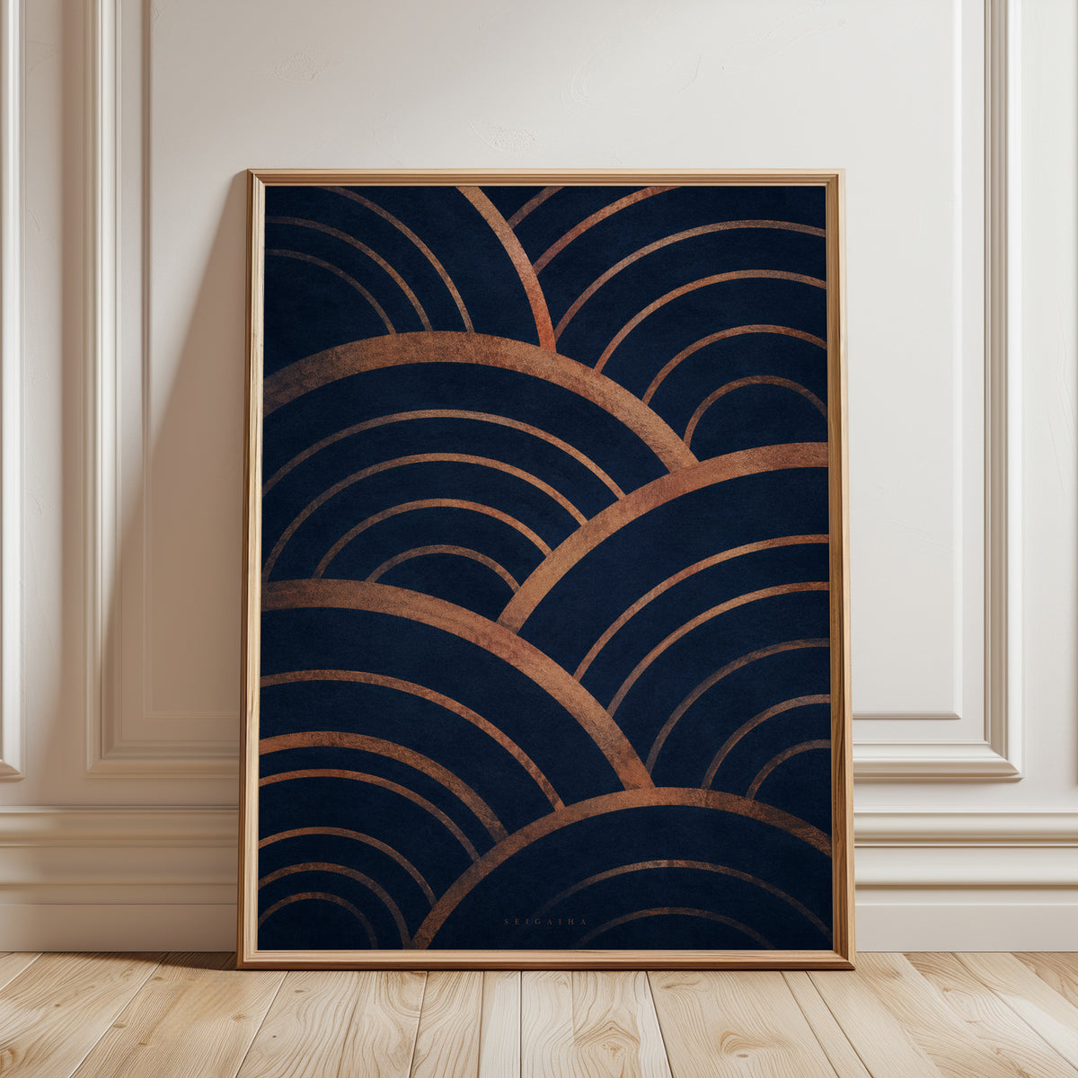 Geometric Wave Print: Navy and Copper Art Deco (Unframed) - framed detail