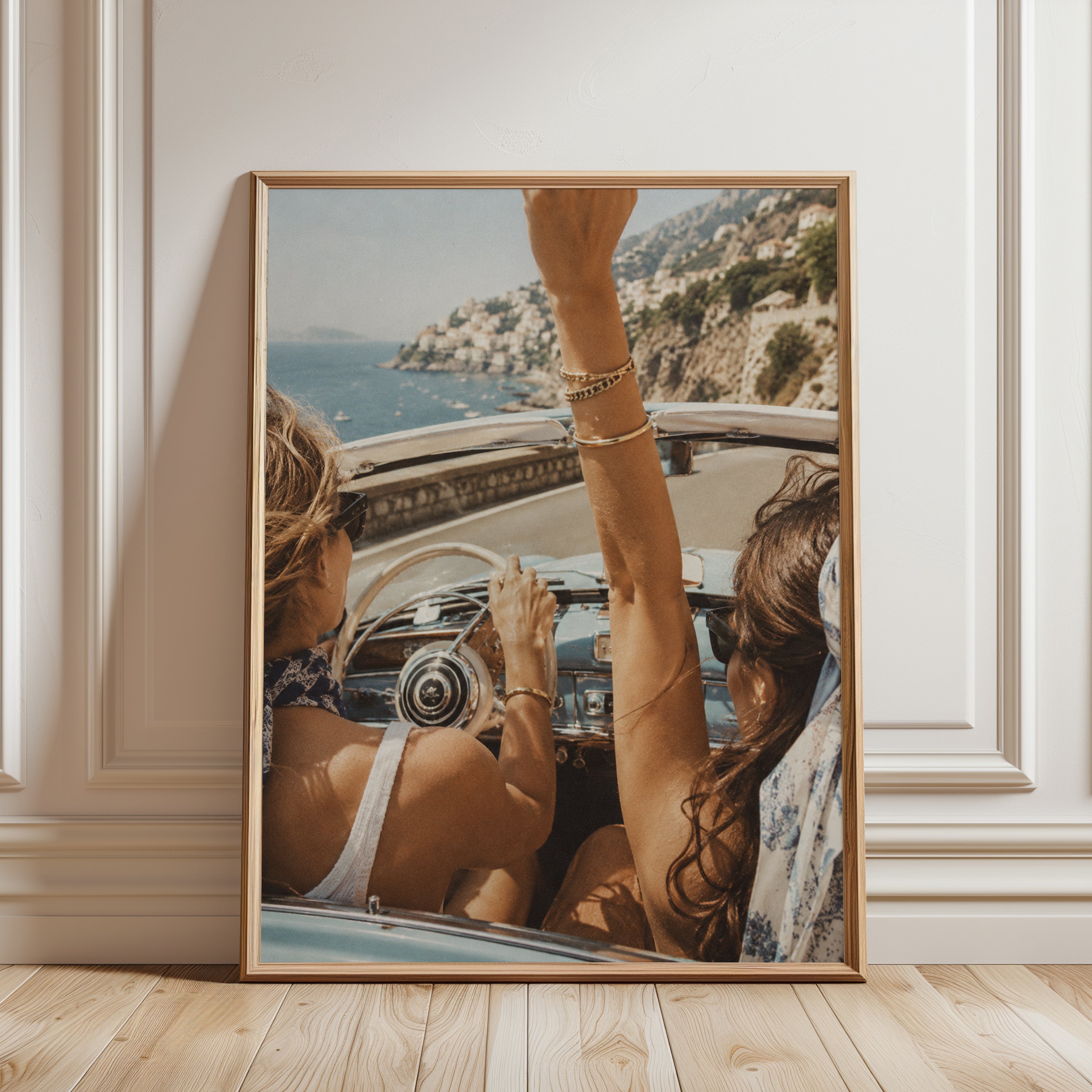 Coastal Drive Wall Art – Vintage Road Trip Print - framed detail
