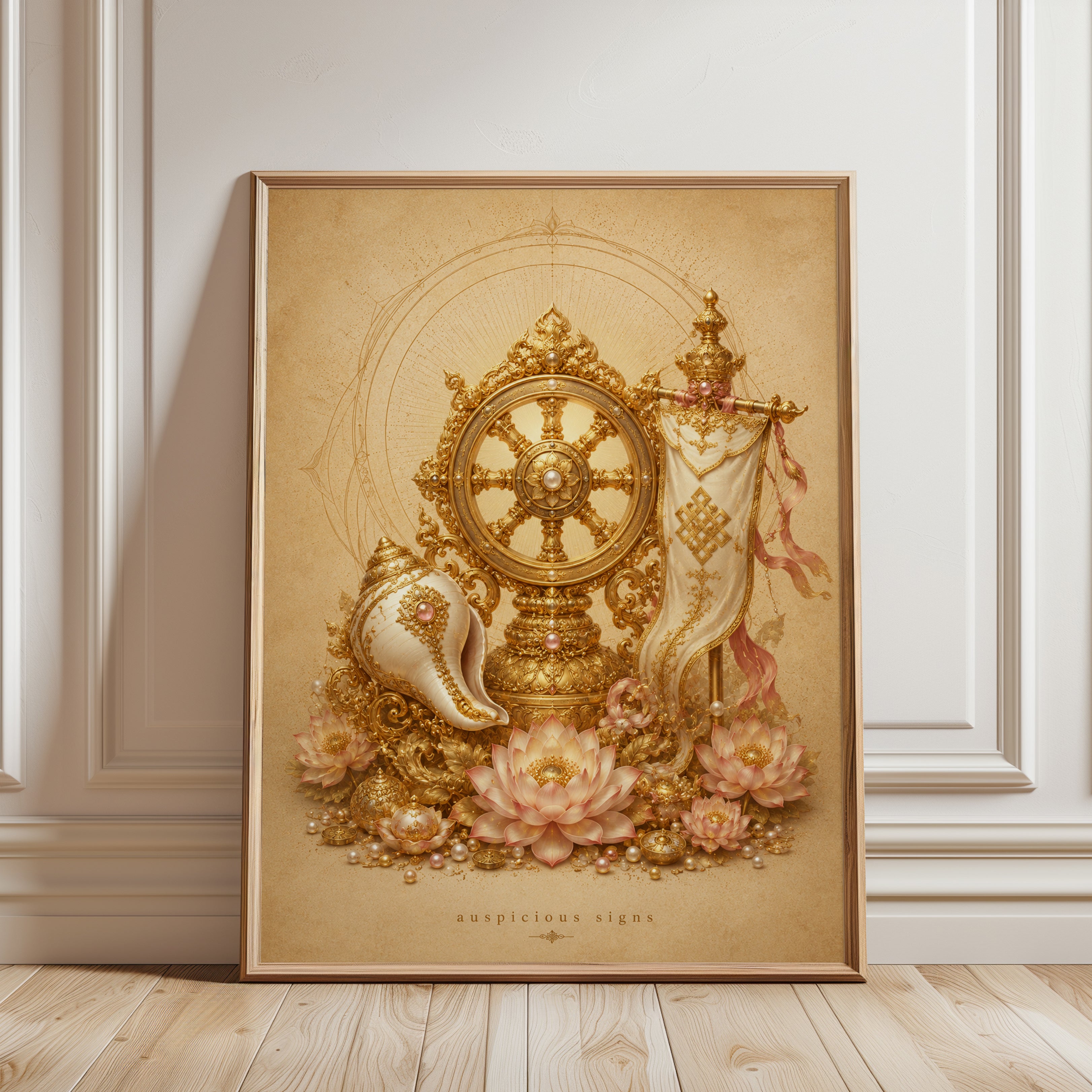 Buddhist Wall Art – Dharma Wheel Print - framed detail