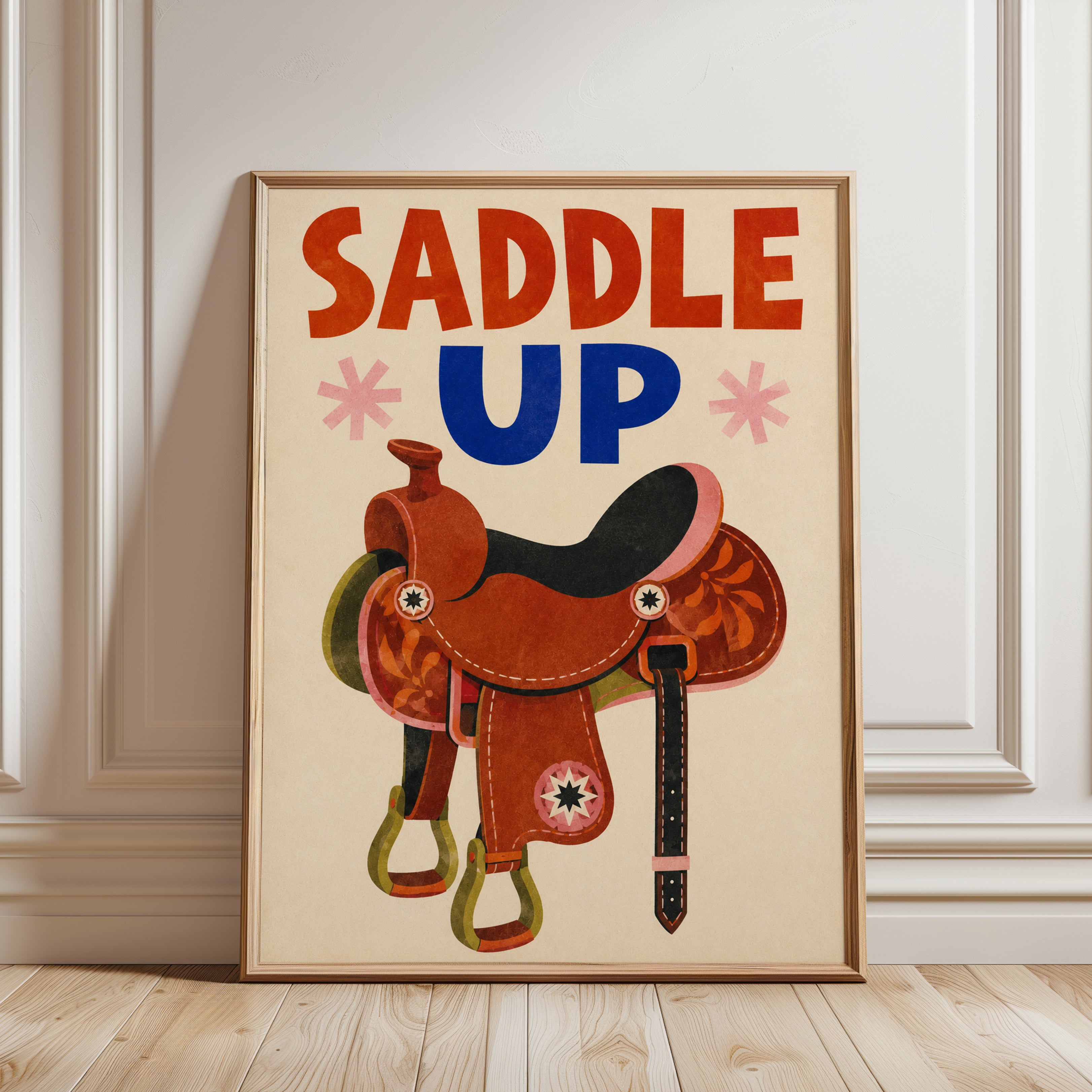 Western Typography Print – Saddle Up Wall Art - framed detail